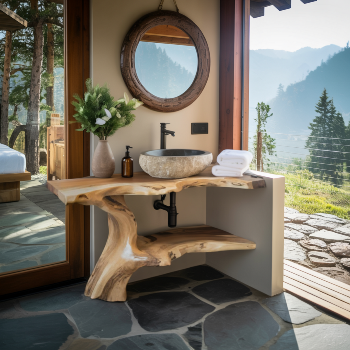 Contemporary Live Edge Solid Wood Bathroom Vanity