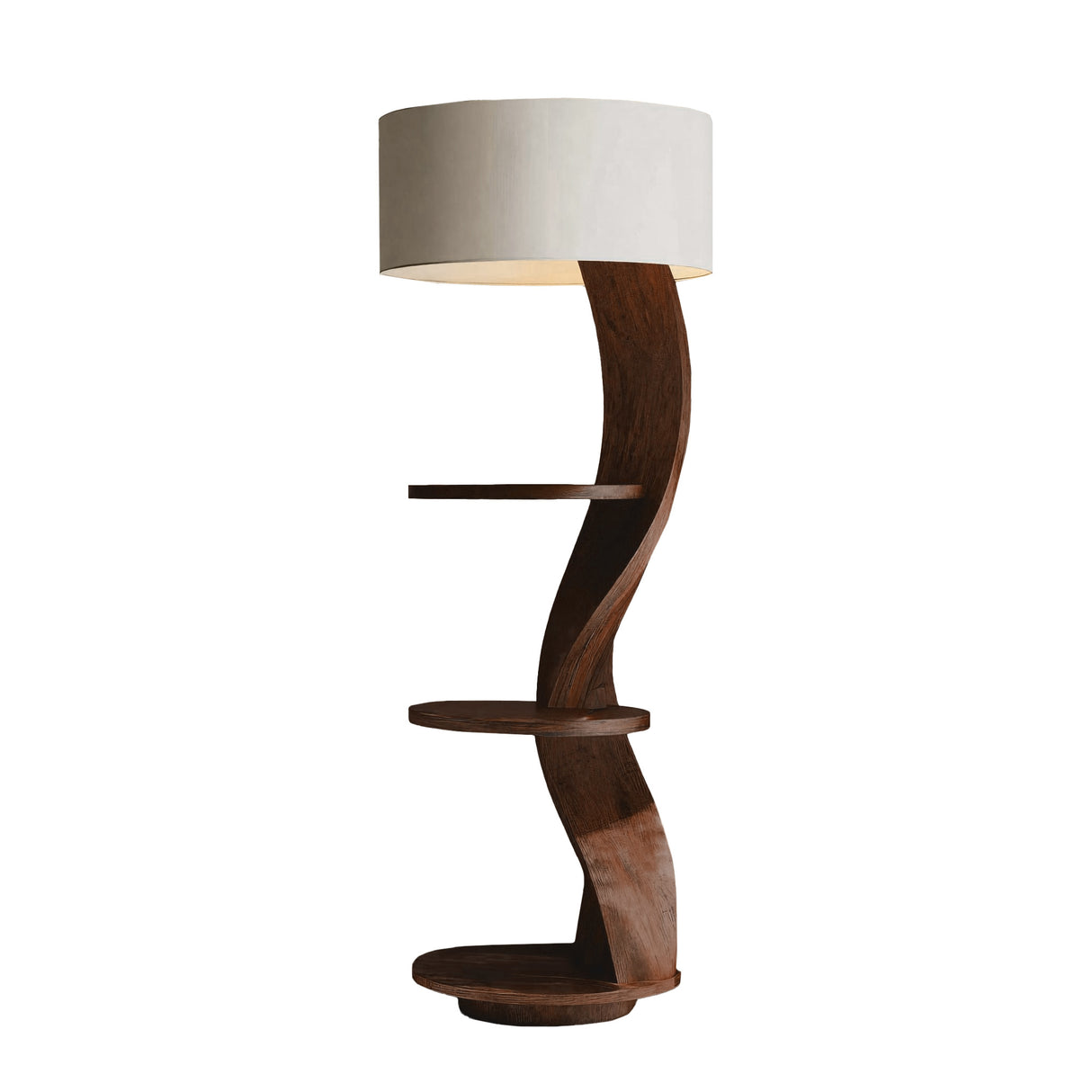 Contemporary Organic Solid Wood Floor Lamp with Shelves