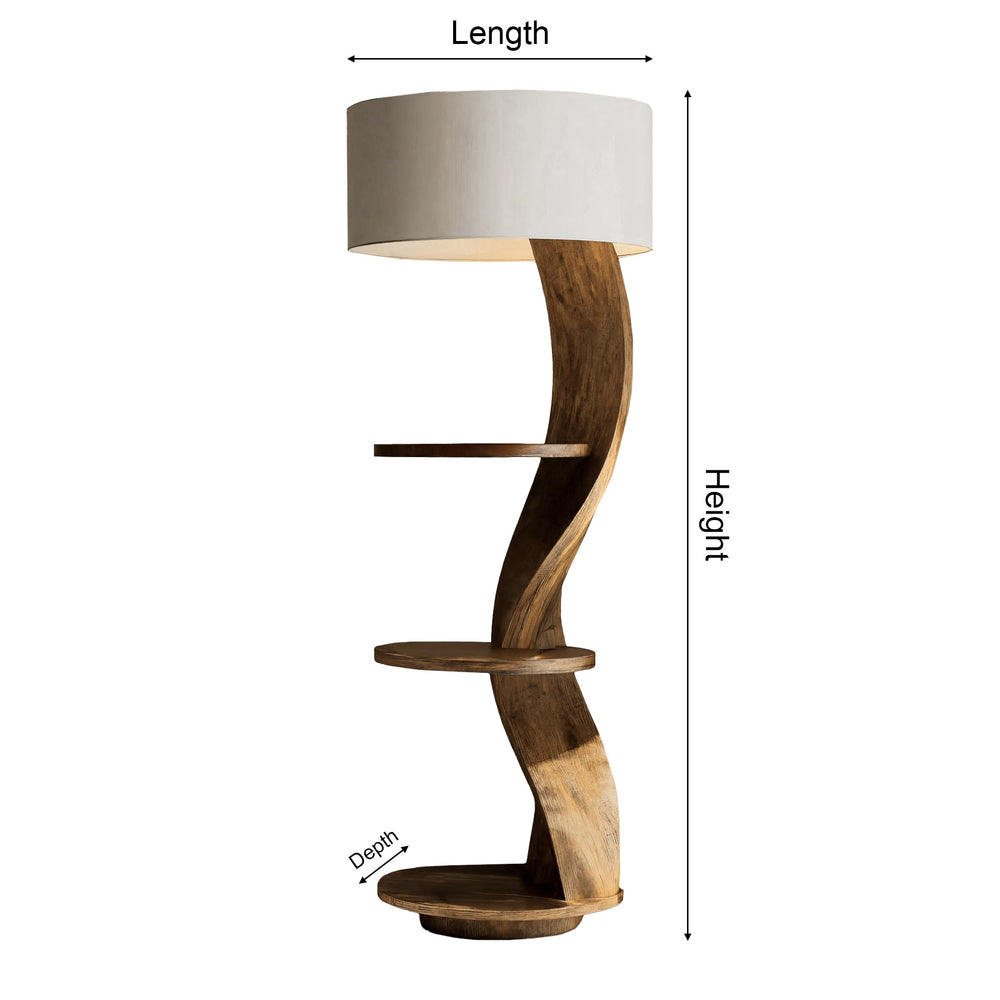 Contemporary Organic Solid Wood Floor Lamp with Shelves