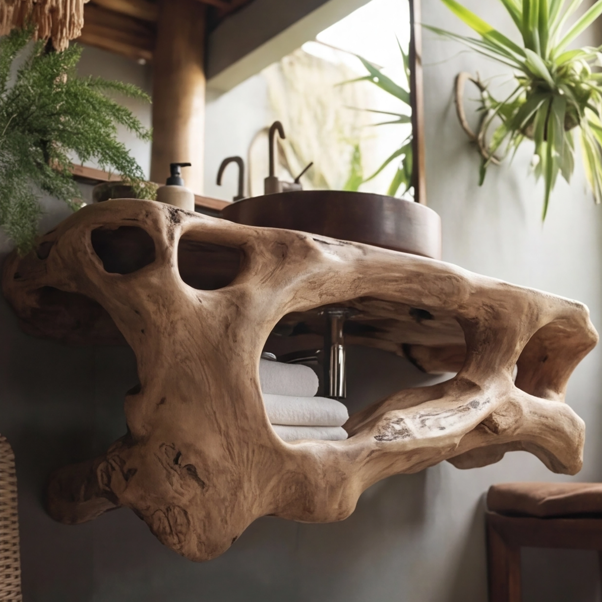 Coralform Natural Wood Floating Bathroom Vanity with Open Storage - Timberustic Floating Bathroom Vanity with Open Storage