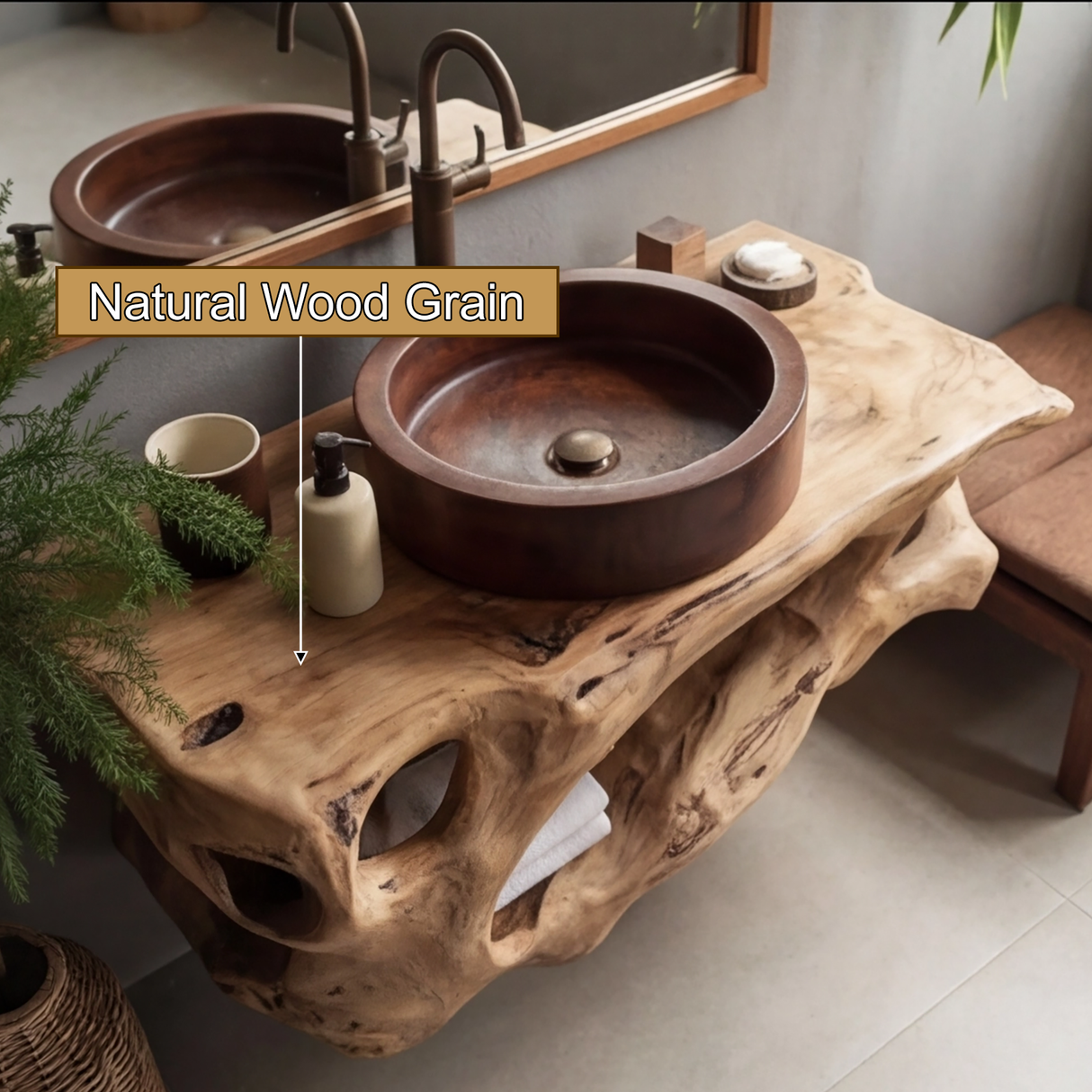Coralform Natural Wood Floating Bathroom Vanity with Open Storage - Timberustic Floating Bathroom Vanity with Open Storage