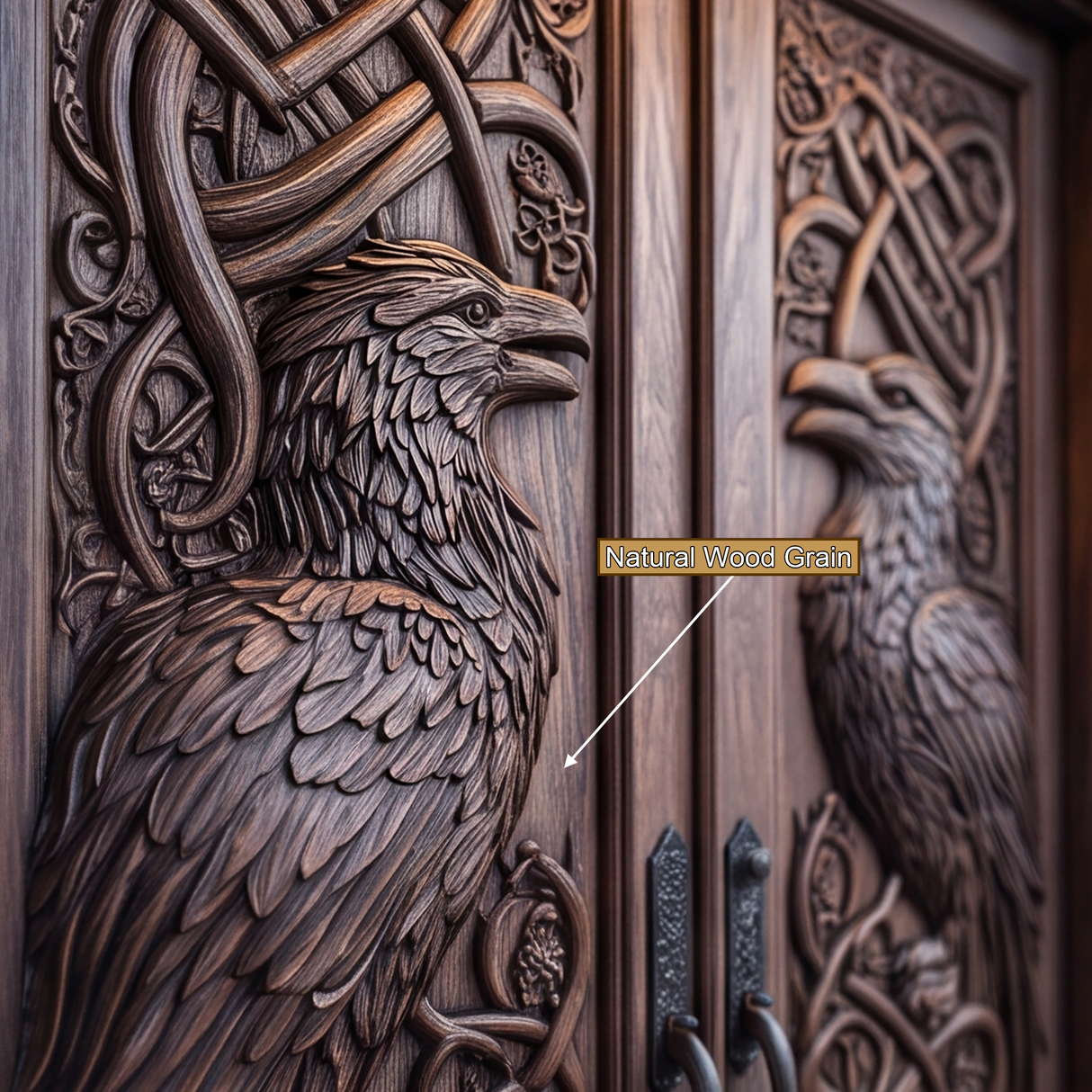 Corvaryn Handcrafted Solid Wood Raven Double Doors