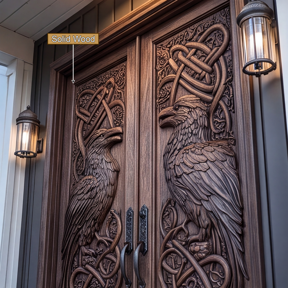 Corvaryn Handcrafted Solid Wood Raven Double Doors