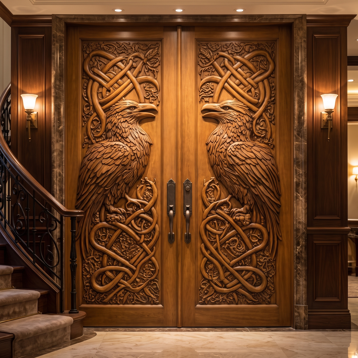 Corvaryn Handcrafted Solid Wood Raven Double Doors