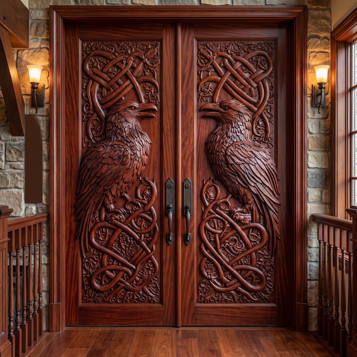 Corvaryn Handcrafted Solid Wood Raven Double Doors