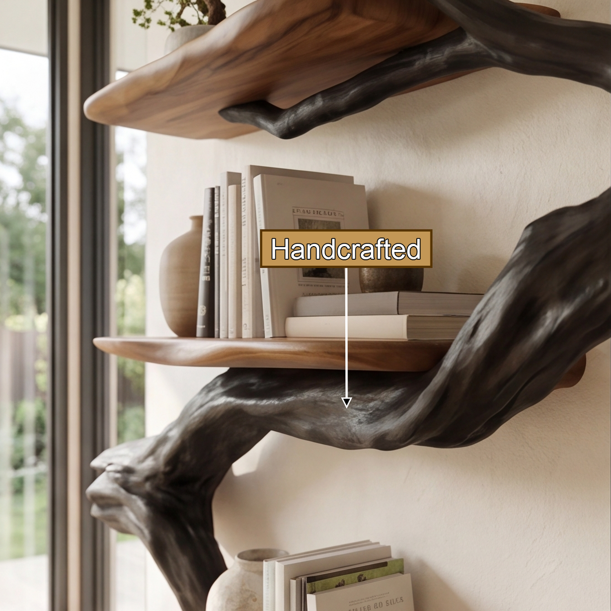 Crestbloom Handcrafted Solid Wood Floating Tree Bookshelf