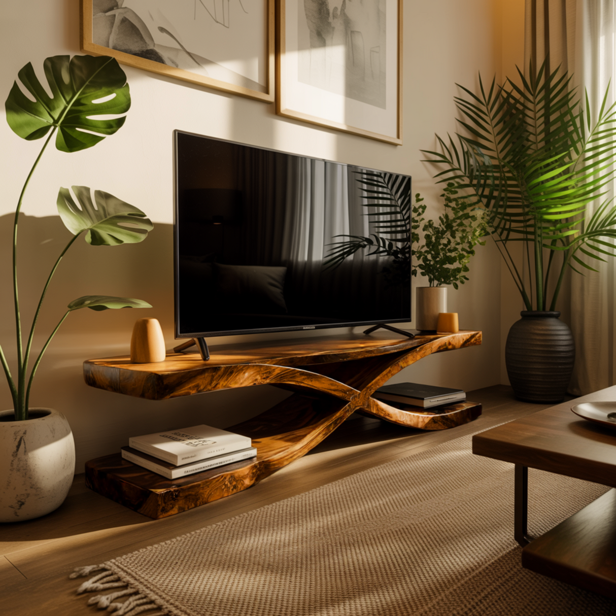 Crosswave Sculpted Solid Wood TV Console