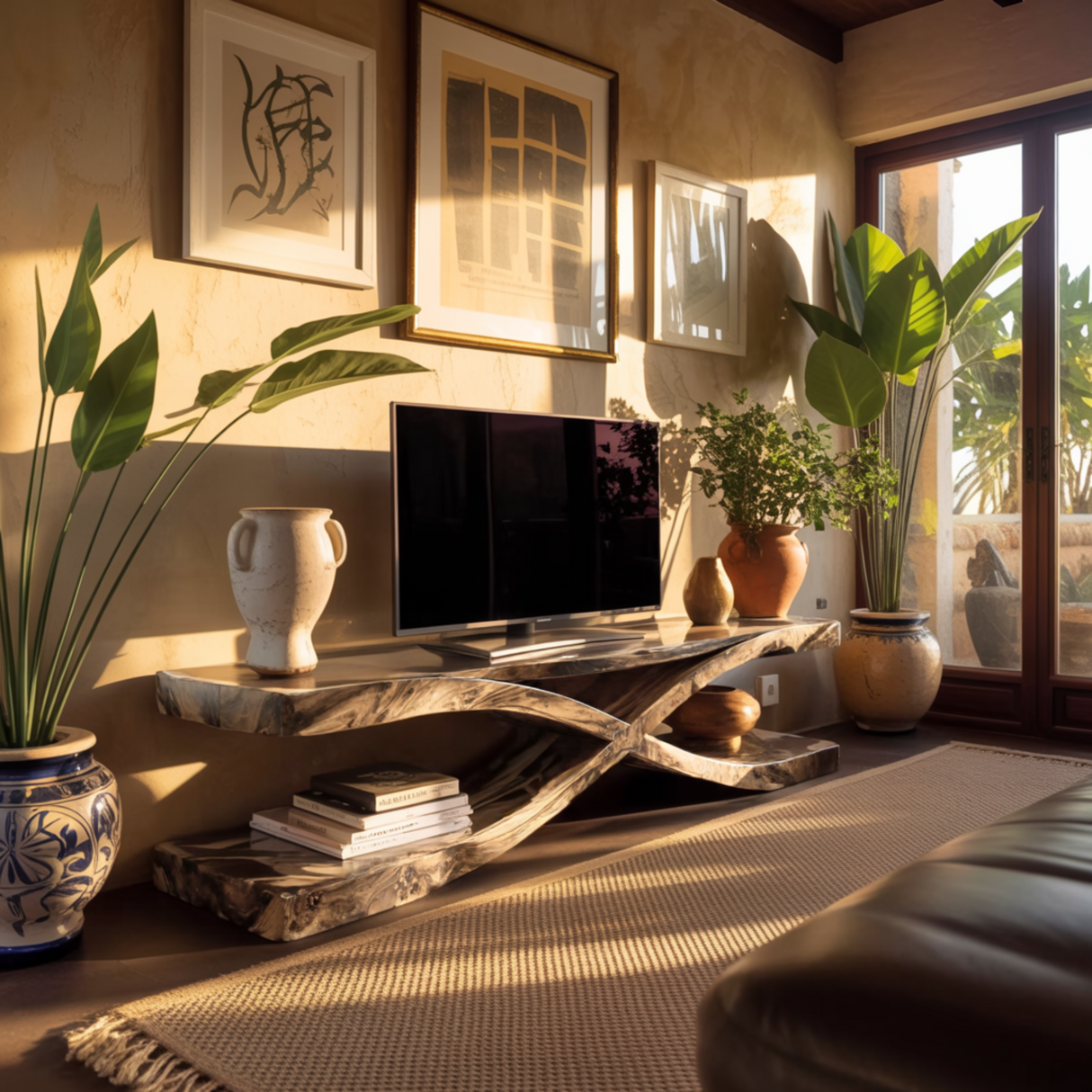 Crosswave Sculpted Solid Wood TV Console