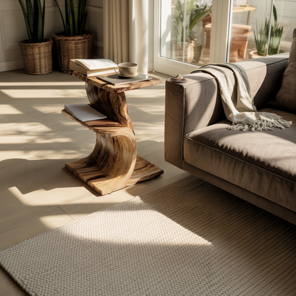 Curvecrest Solid Wood Side Table - Timberustic Side Table