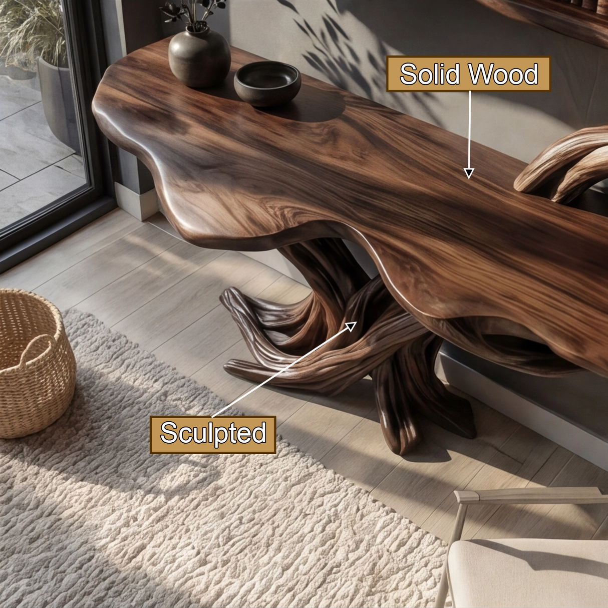 Draevon Sculpted Solid Wood Console Table with Shelves - Timberustic Console Table with Shelves