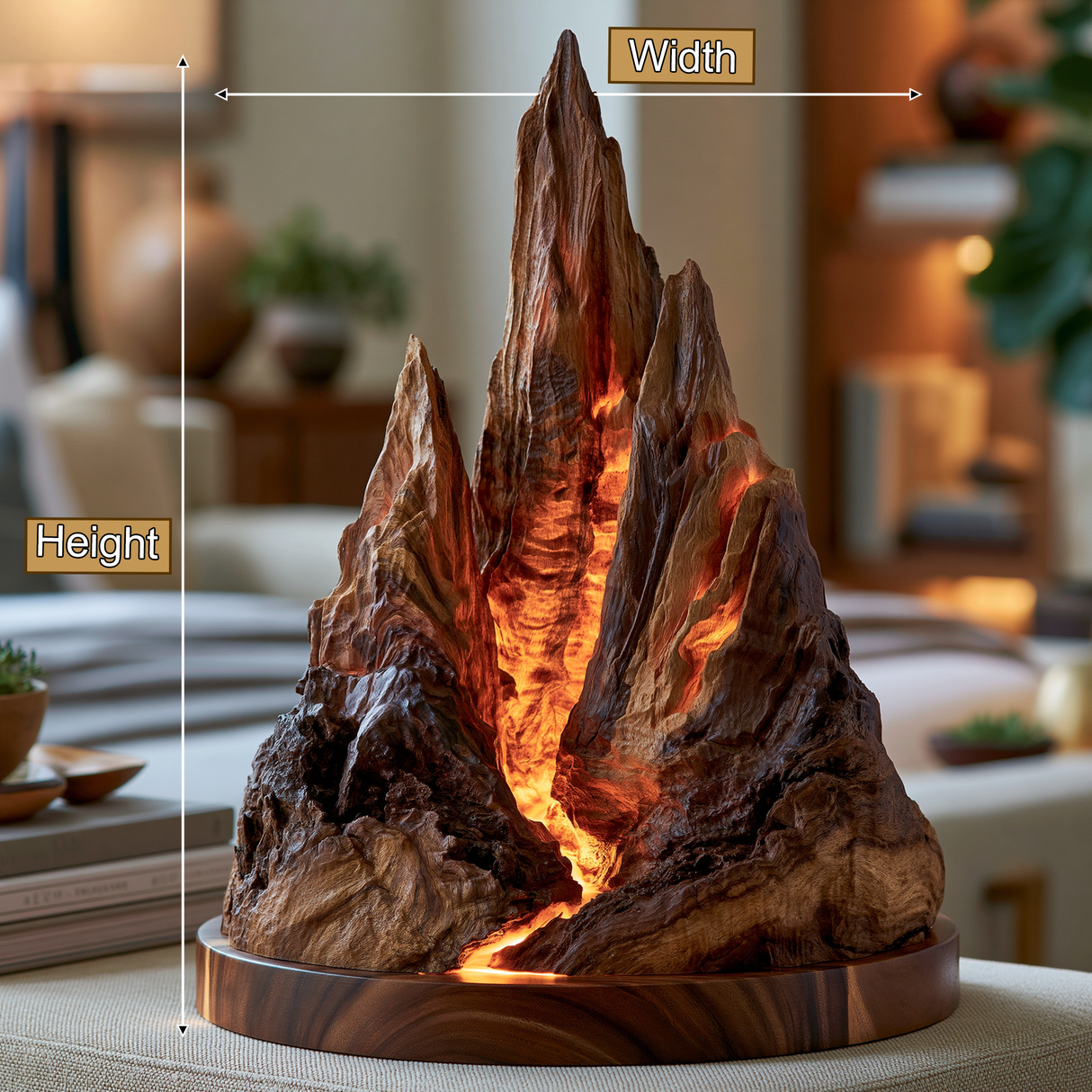 Drakora Sculpted Solid Wood Mountain Table Lamp