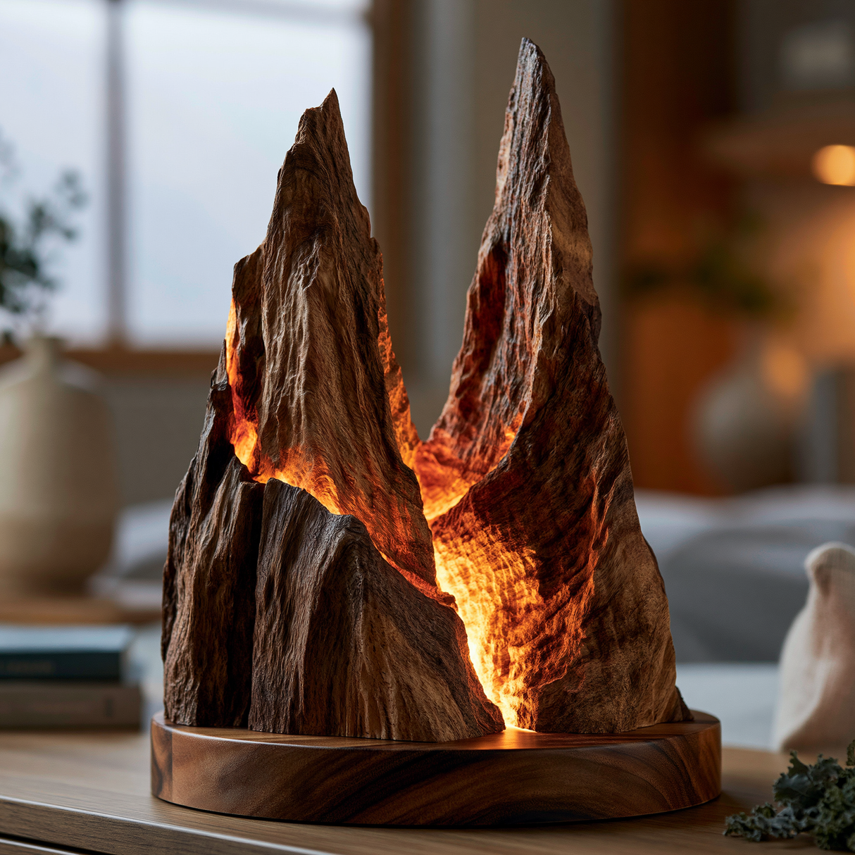 Drakoran Sculpted Solid Wood Mountain Table Lamp