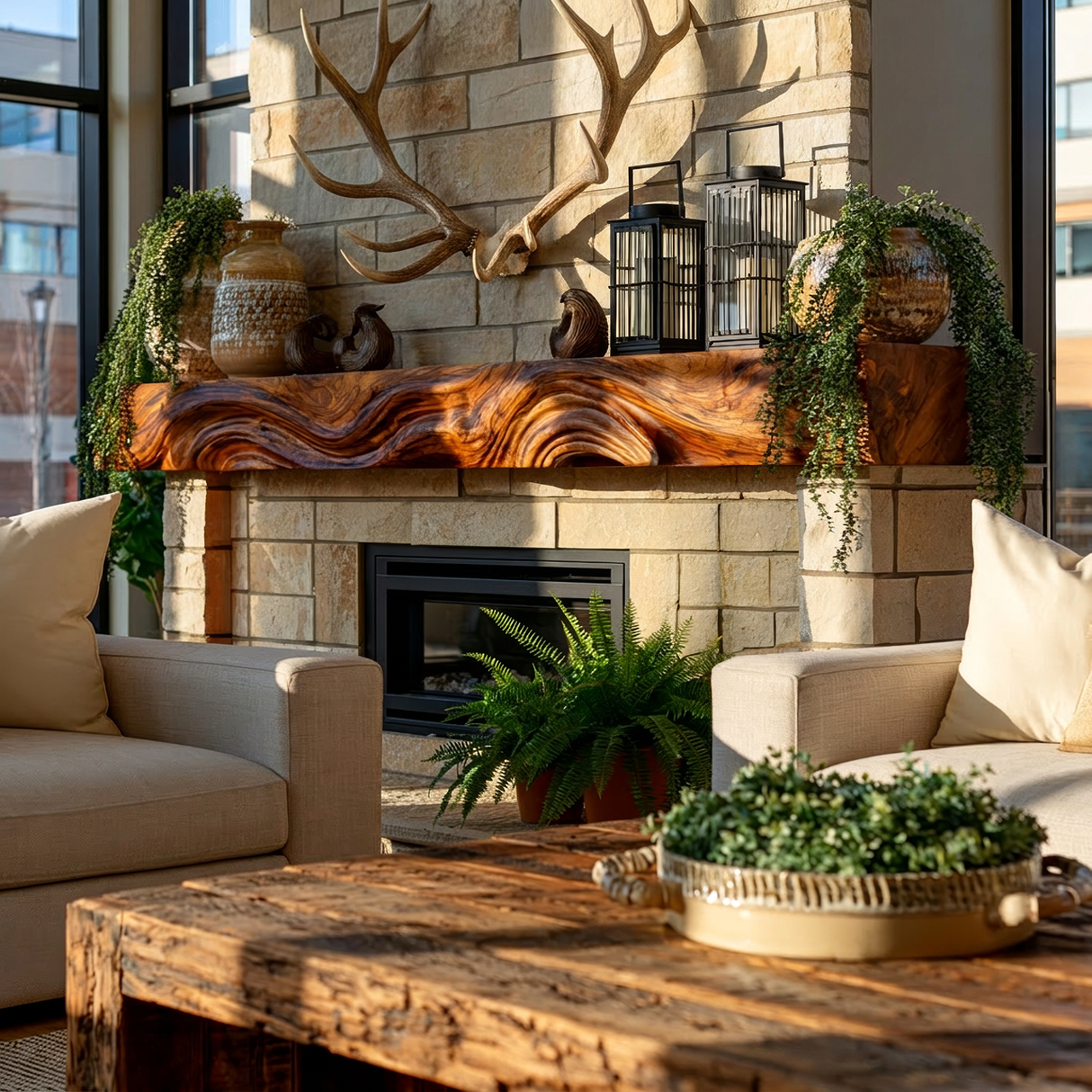 Dravaryn Handcrafted Solid Wood Fireplace Mantel Shelf - Timberustic Fireplace Mantel Shelf