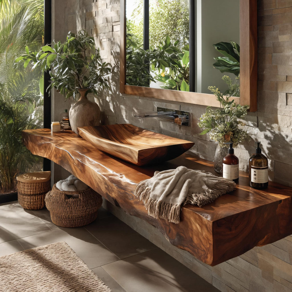 Dravelle Live Edge Solid Wood Floating Bathroom Vanity SPA789521 - Timberustic Floating Bathroom Vanity