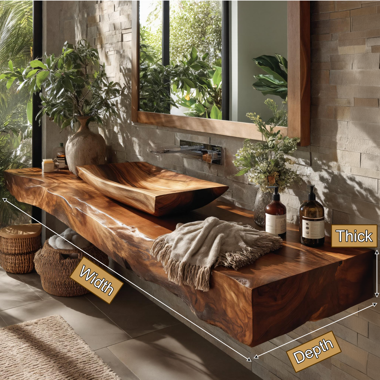 Dravelle Live Edge Solid Wood Floating Bathroom Vanity SPA789521 - Timberustic Floating Bathroom Vanity