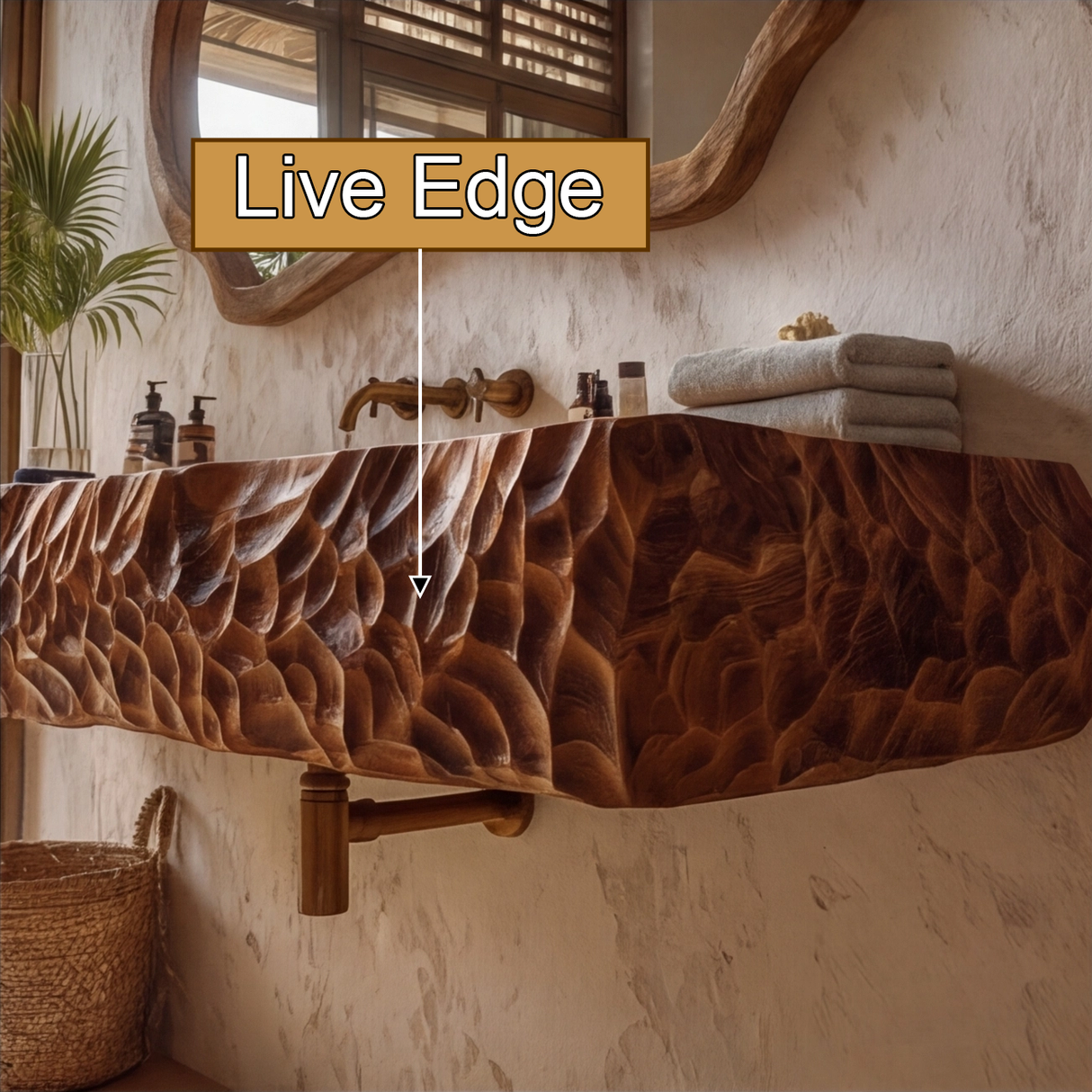 Dravento Handcrafted Sculpted Solid Wood Floating Bathroom Vanity with Integrated Sink SPA245346 - Timberustic Floating Bathroom Vanity with Integrated Sink