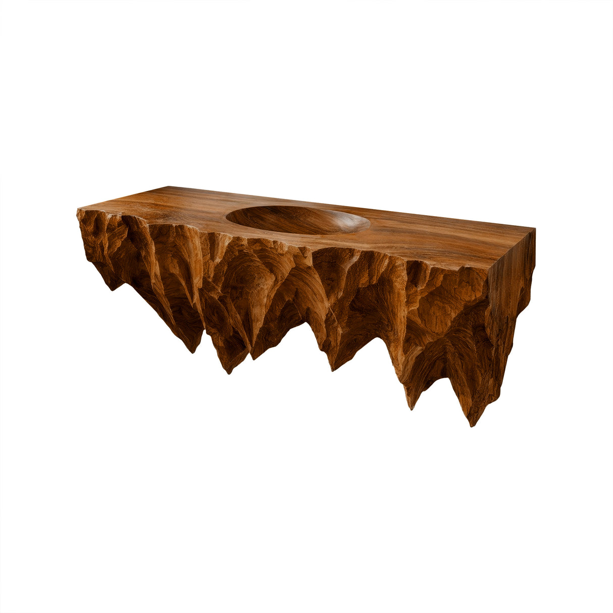 Dravik Hand-Carved Solid Wood Floating Bathroom Vanity with Integrated Sink Brown - Timberustic Floating Bathroom Vanity with Integrated Sink
