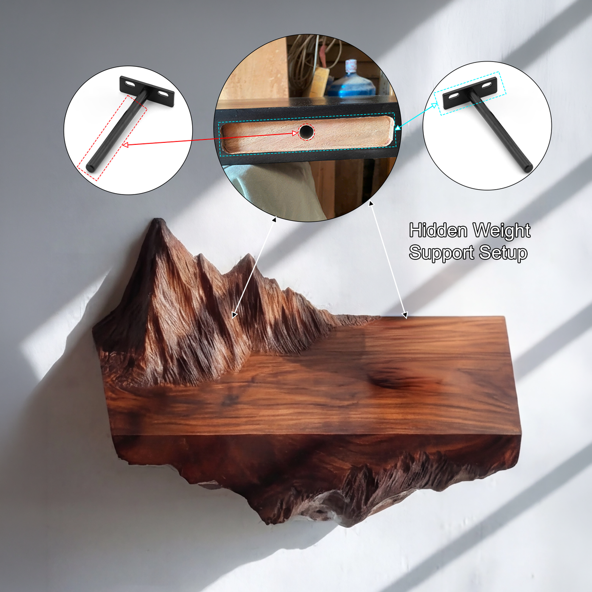 Dravik Sculpted Solid Wood Mountain Floating Shelf - Timberustic Floating Shelf