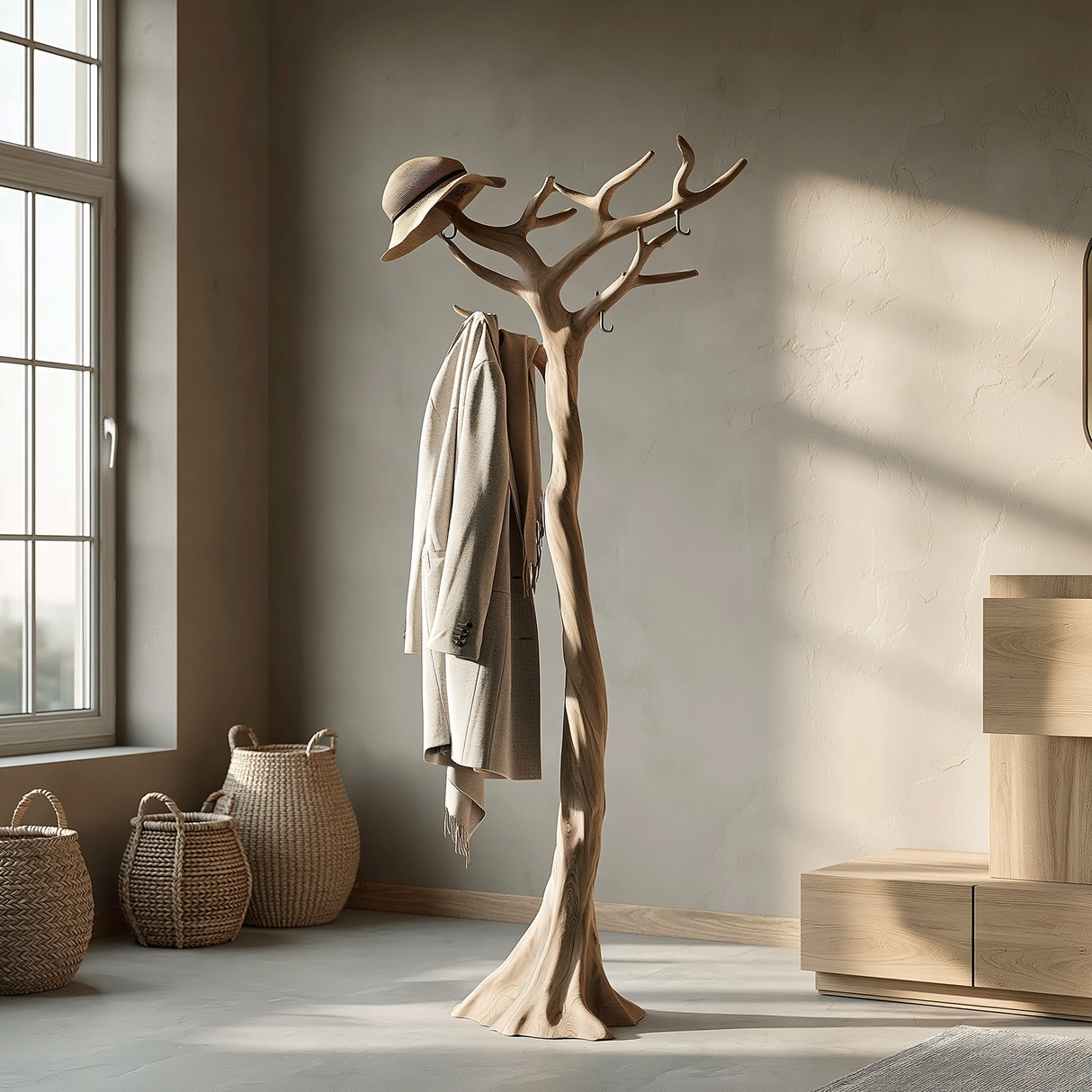 Dravion Sculpted Solid Wood Tree Coat Rack - Timberustic Tree Coat Rack