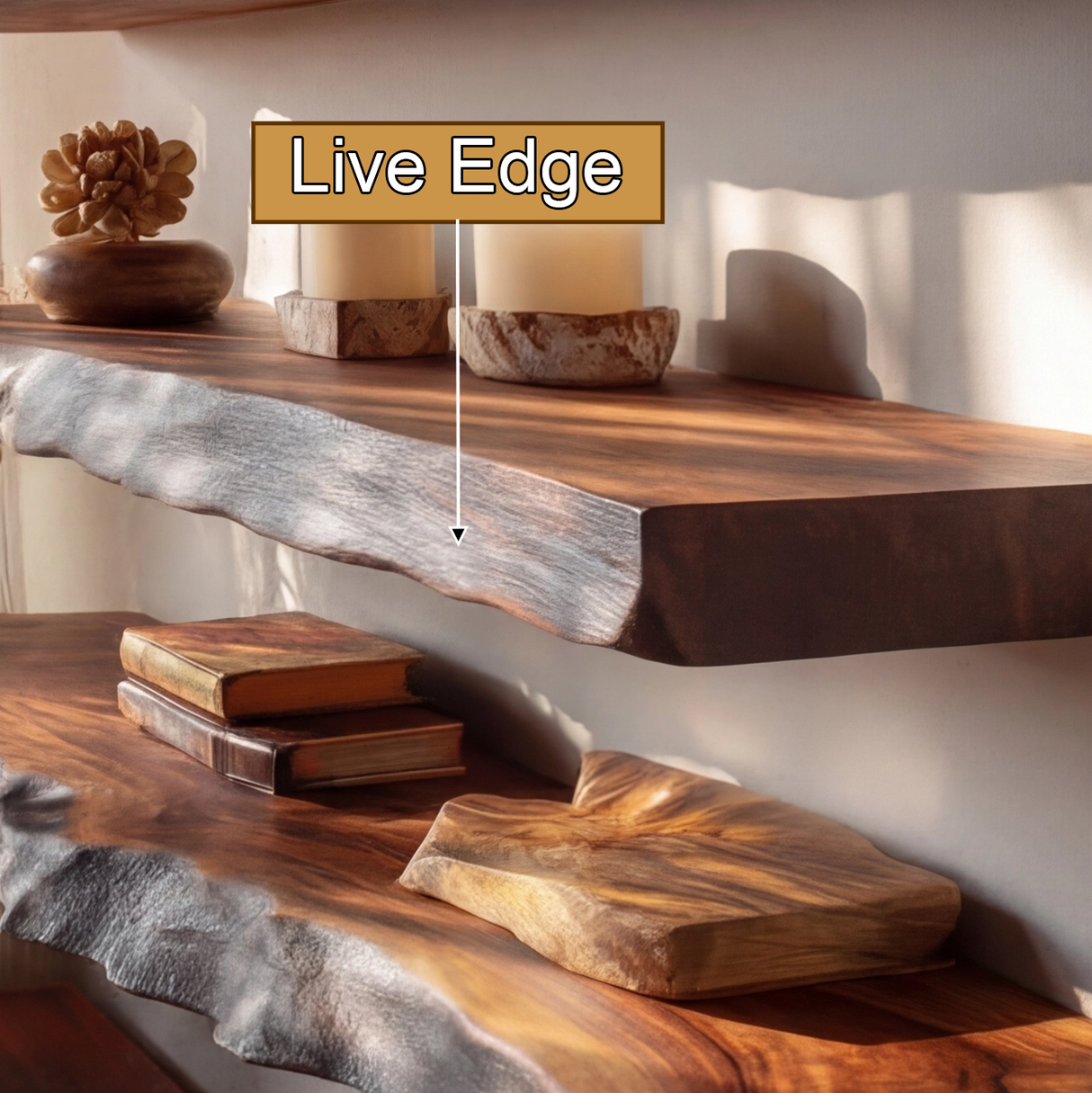 Dravon Live Edge Solid Wood Floating Shelf SPA364642 - Timberustic Floating Shelf