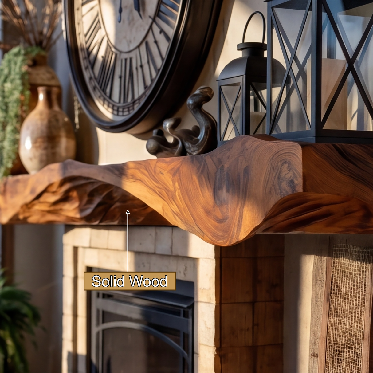 Dravonar Handcrafted Solid Wood Fireplace Mantel Shelf - Timberustic Fireplace Mantel Shelf