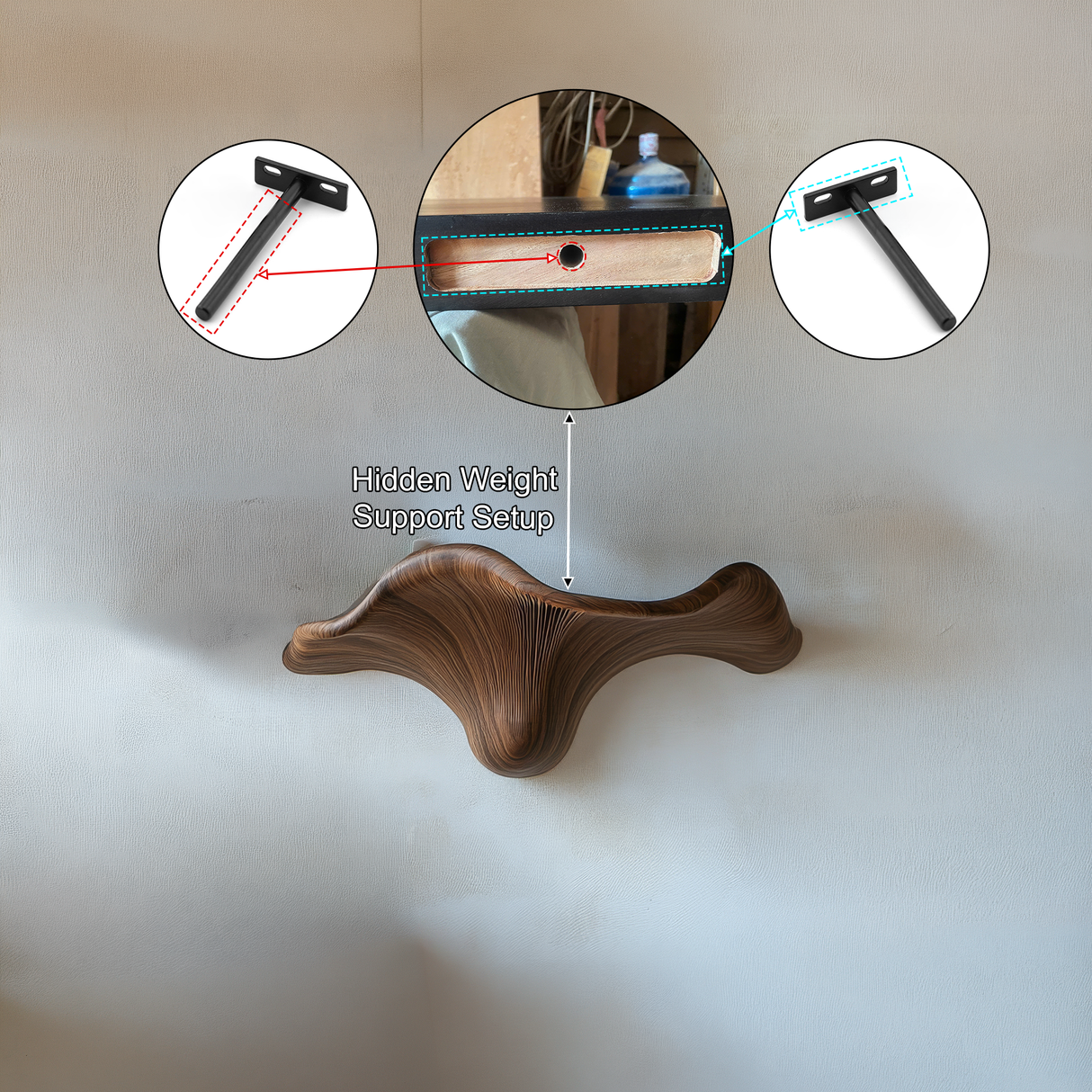 Dravorin Solid Wood Sculpted Mushroom Floating Shelf SPA122266 - Timberustic Floating Shelf