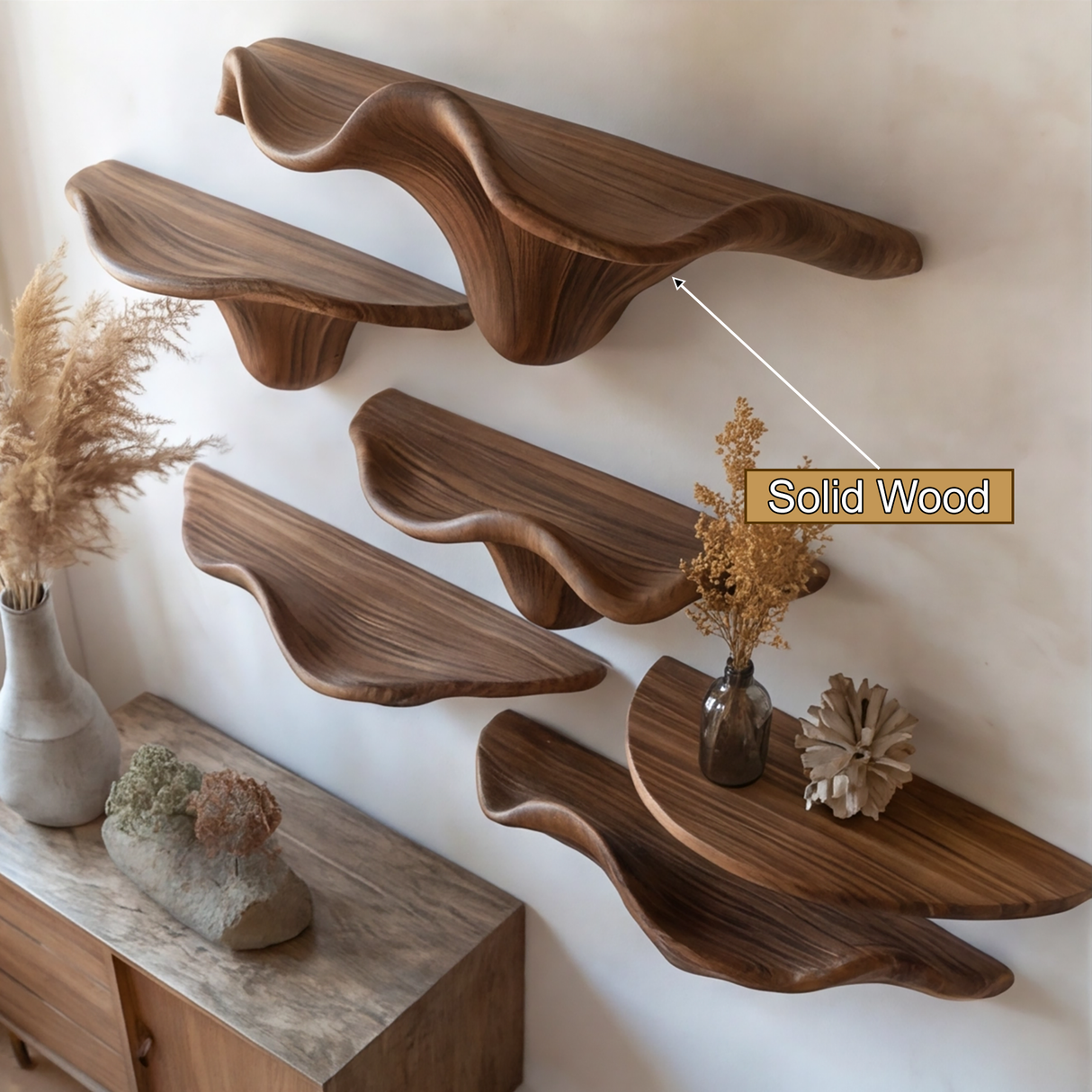Dravorin Solid Wood Sculpted Mushroom Floating Shelf SPA122266 - Timberustic Floating Shelf