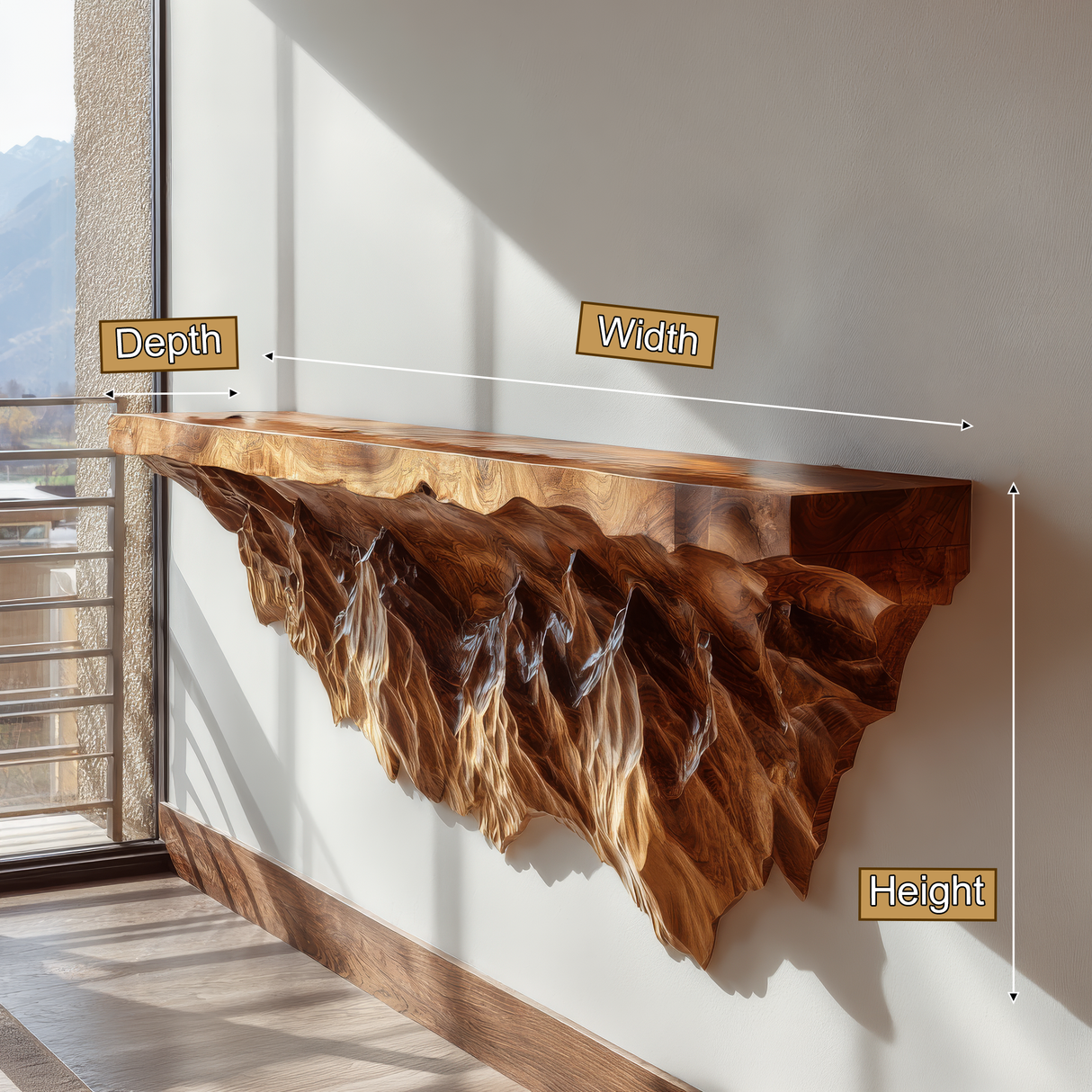 Drevano Sculpted Solid Wood Mountain Floating Shelf - Timberustic Floating Shelf