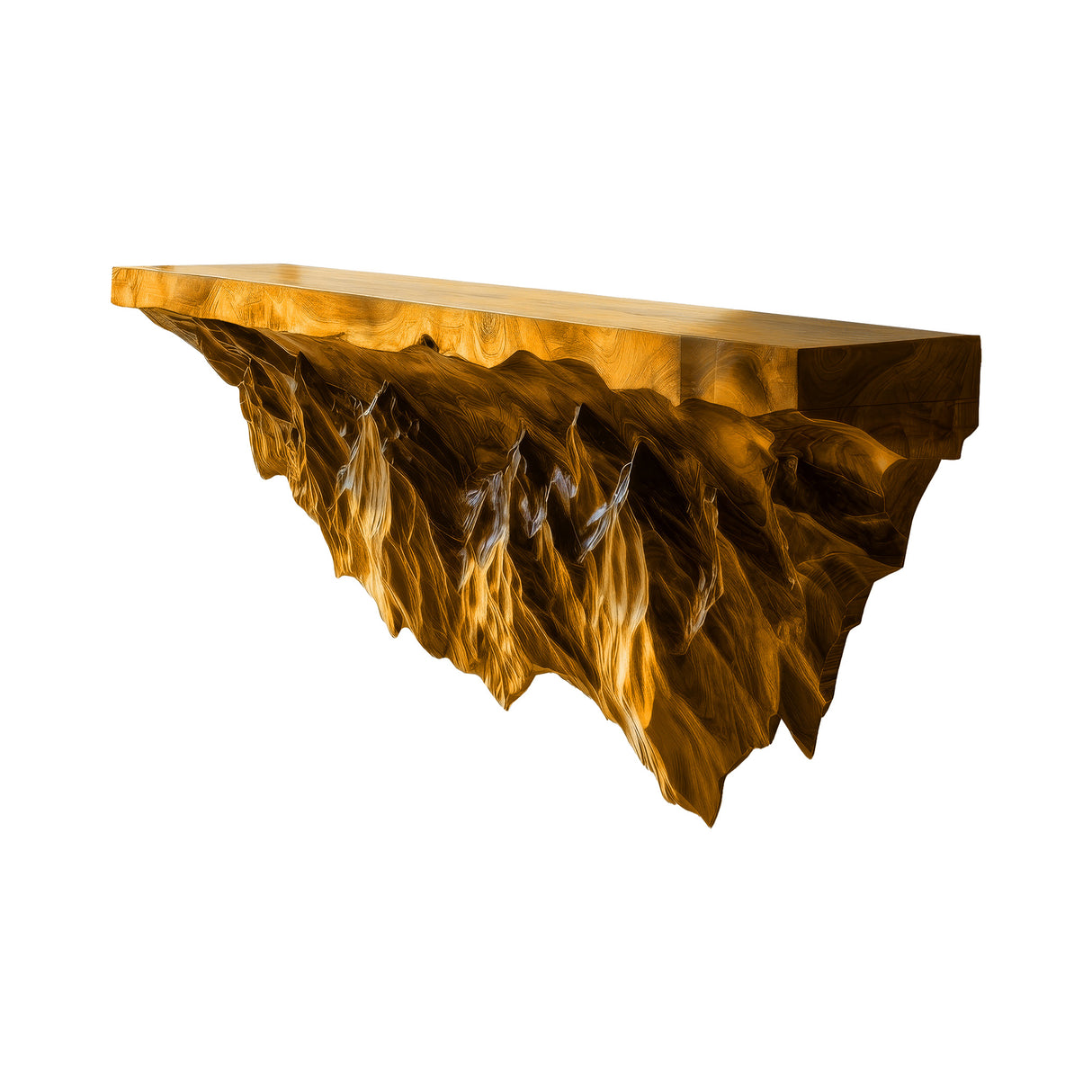 Drevano Sculpted Solid Wood Mountain Floating Shelf Teak - Timberustic Floating Shelf