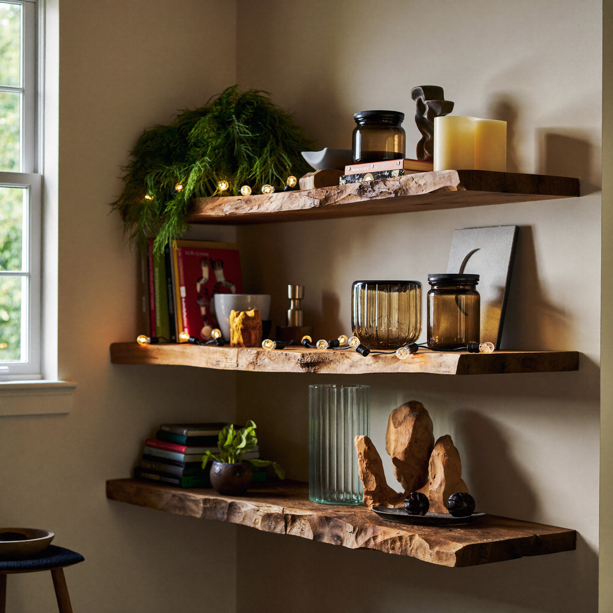 Drevon Live Edge Solid Wood Floating Shelf SPA214865 - Timberustic Floating Shelf