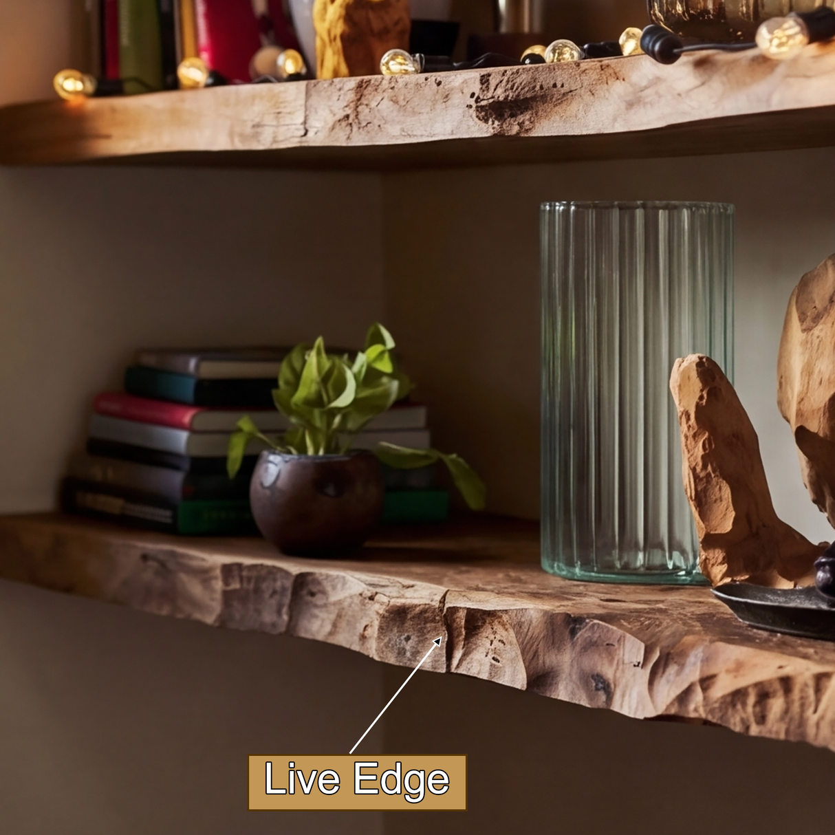Drevon Live Edge Solid Wood Floating Shelf SPA214865 - Timberustic Floating Shelf