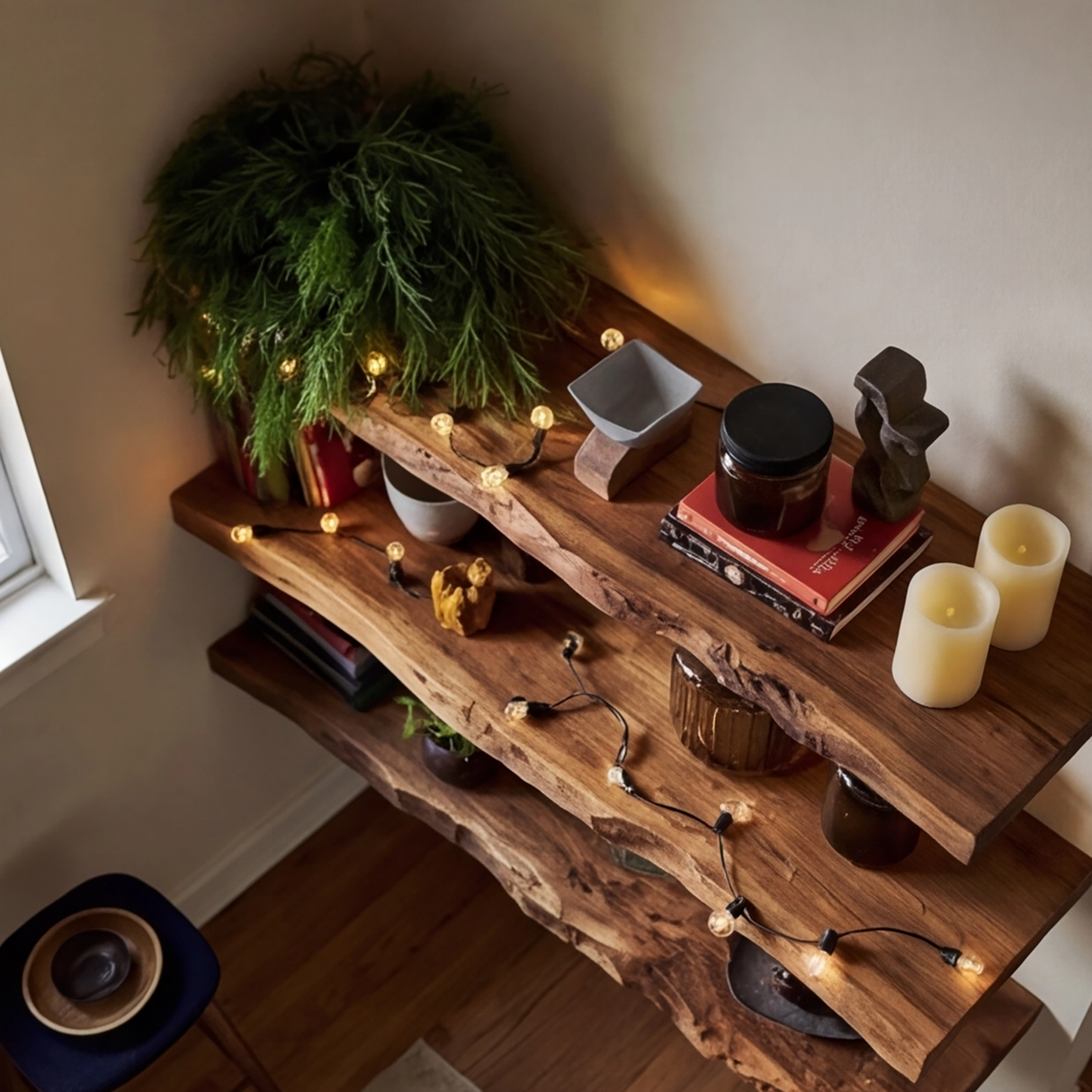 Drevon Live Edge Solid Wood Floating Shelf SPA214865 - Timberustic Floating Shelf