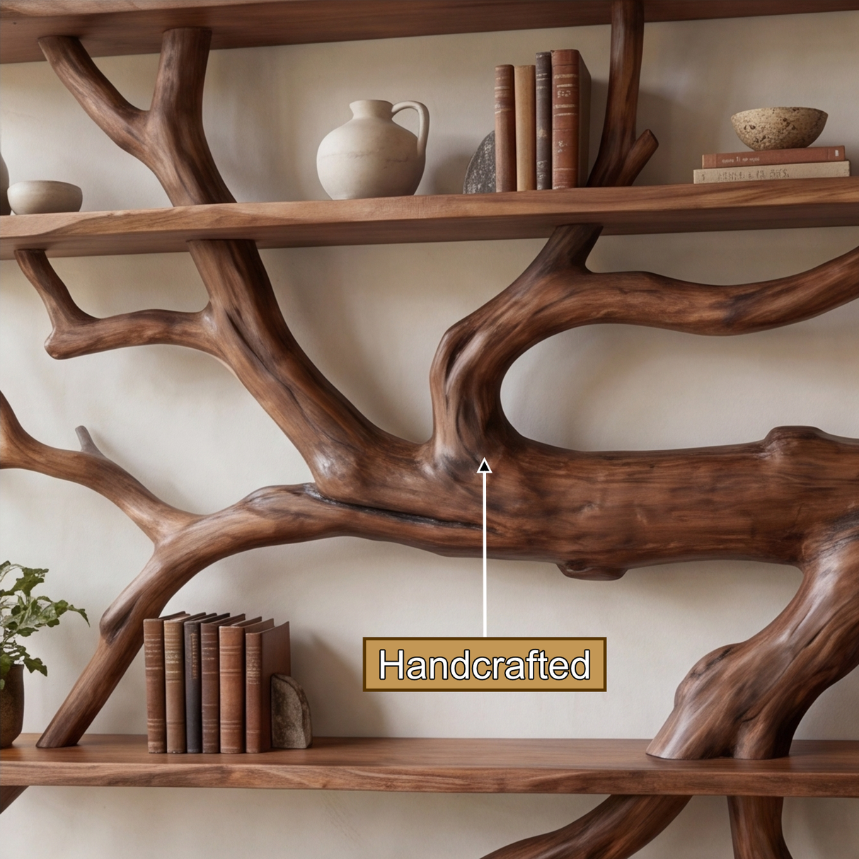 Driftbark Handcrafted Solid Wood Floating Tree Bookshelf