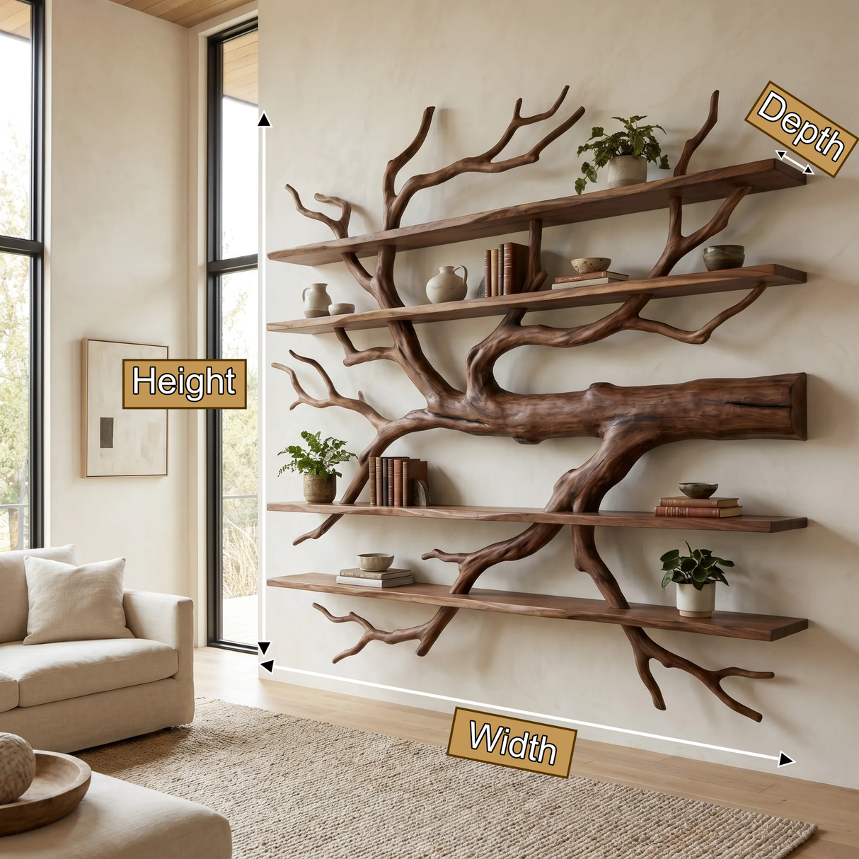 Driftbark Handcrafted Solid Wood Floating Tree Bookshelf