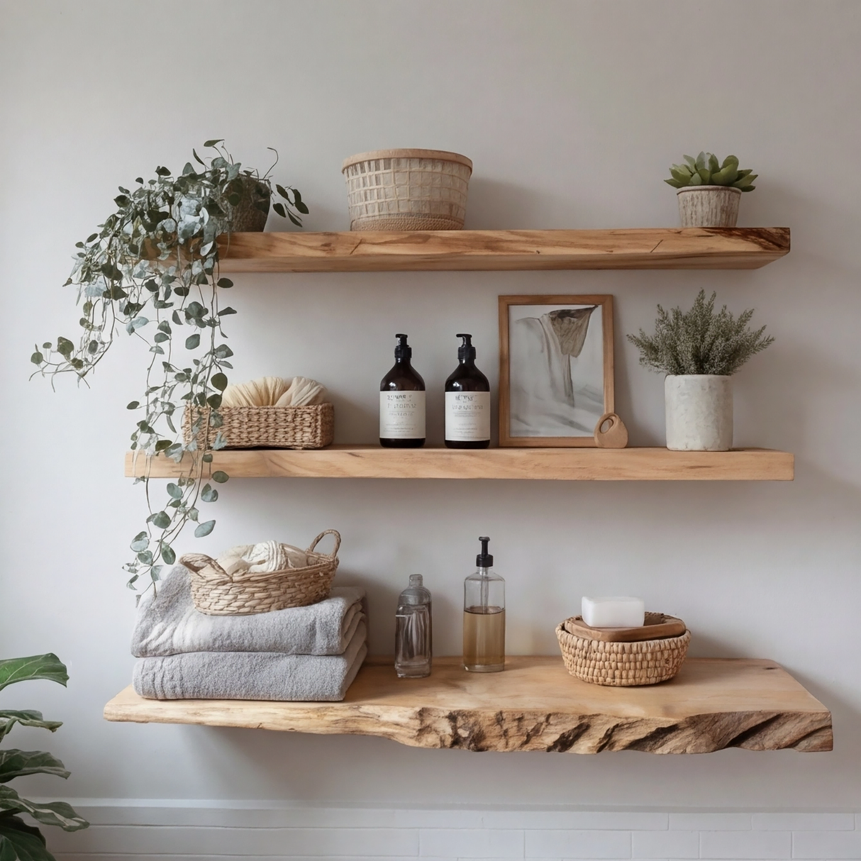 Driftedge Live Edge Solid Wood Floating Shelf - TimbeRustic Floating Shelf