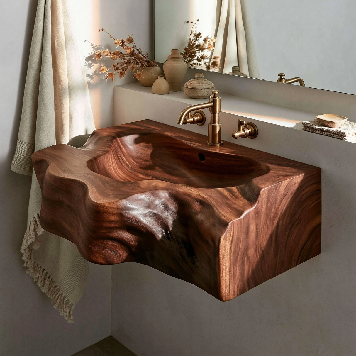 Drifthewn Handcrafted Live Edge Solid Wood Floating Bathroom Vanity with Drawers