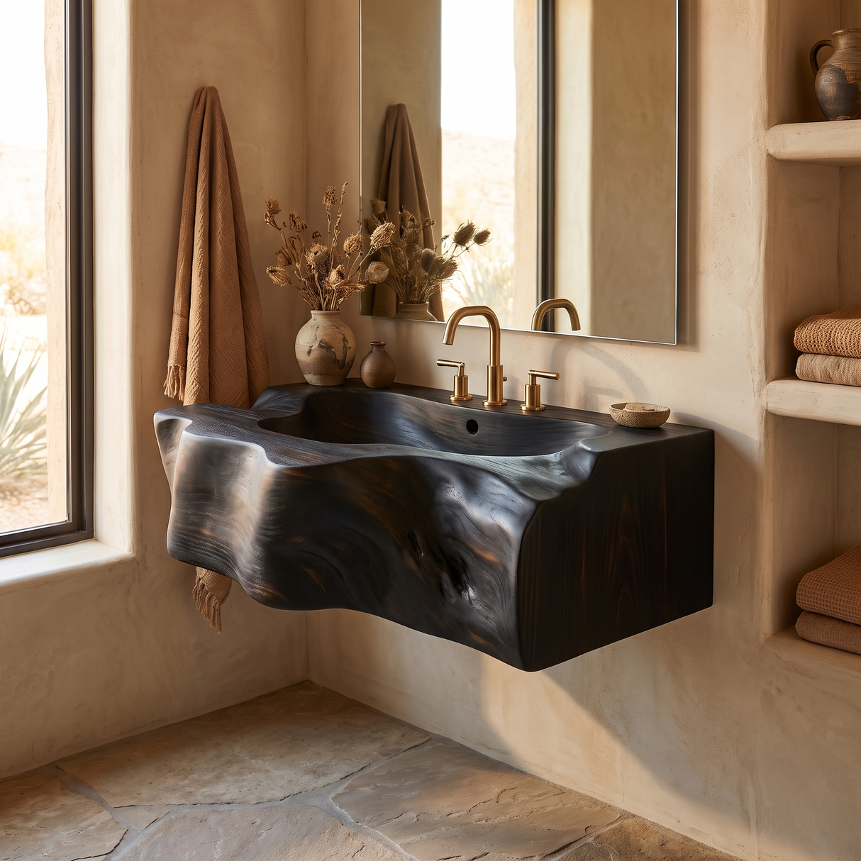 Drifthewn Handcrafted Live Edge Solid Wood Floating Bathroom Vanity with Drawers