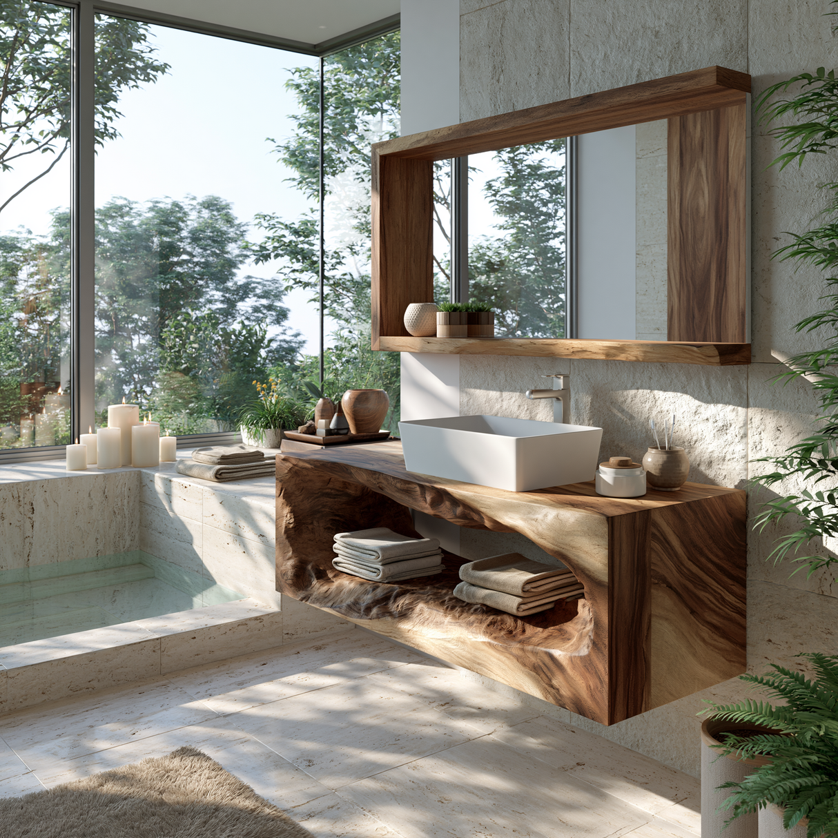 Driftmoor Sculpted Solid Wood Floating Bathroom Vanity with Open Storage