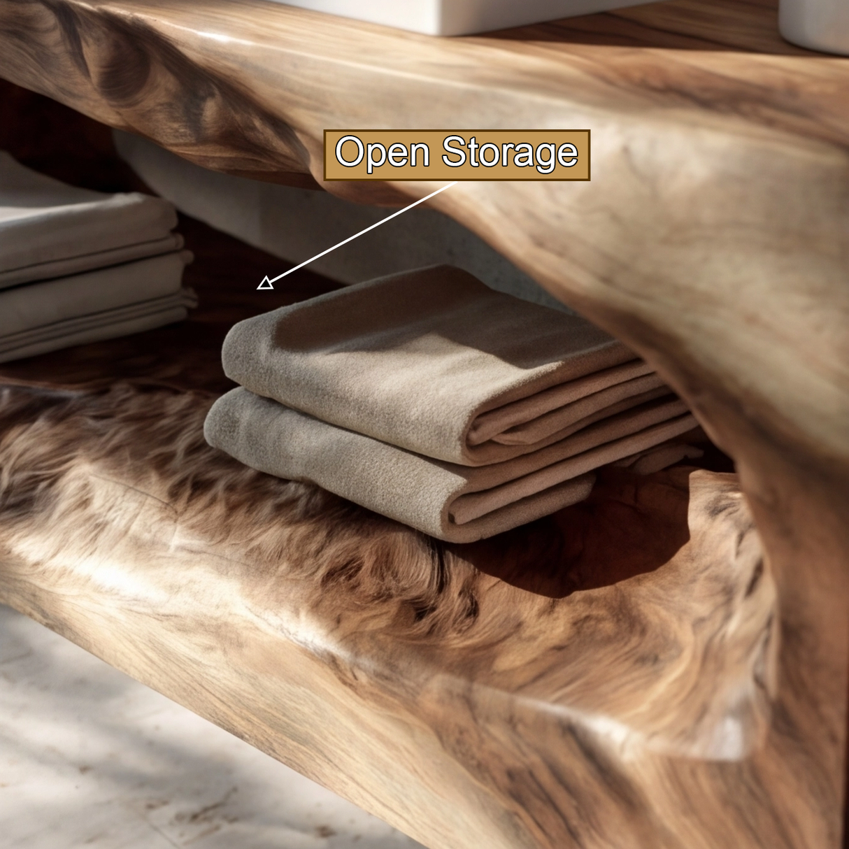 Driftmoor Sculpted Solid Wood Floating Bathroom Vanity with Open Storage