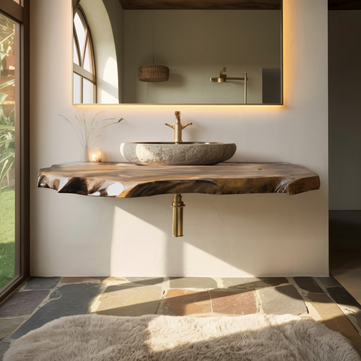 Driftwood Live Edge Wood Floating Bathroom Vanity