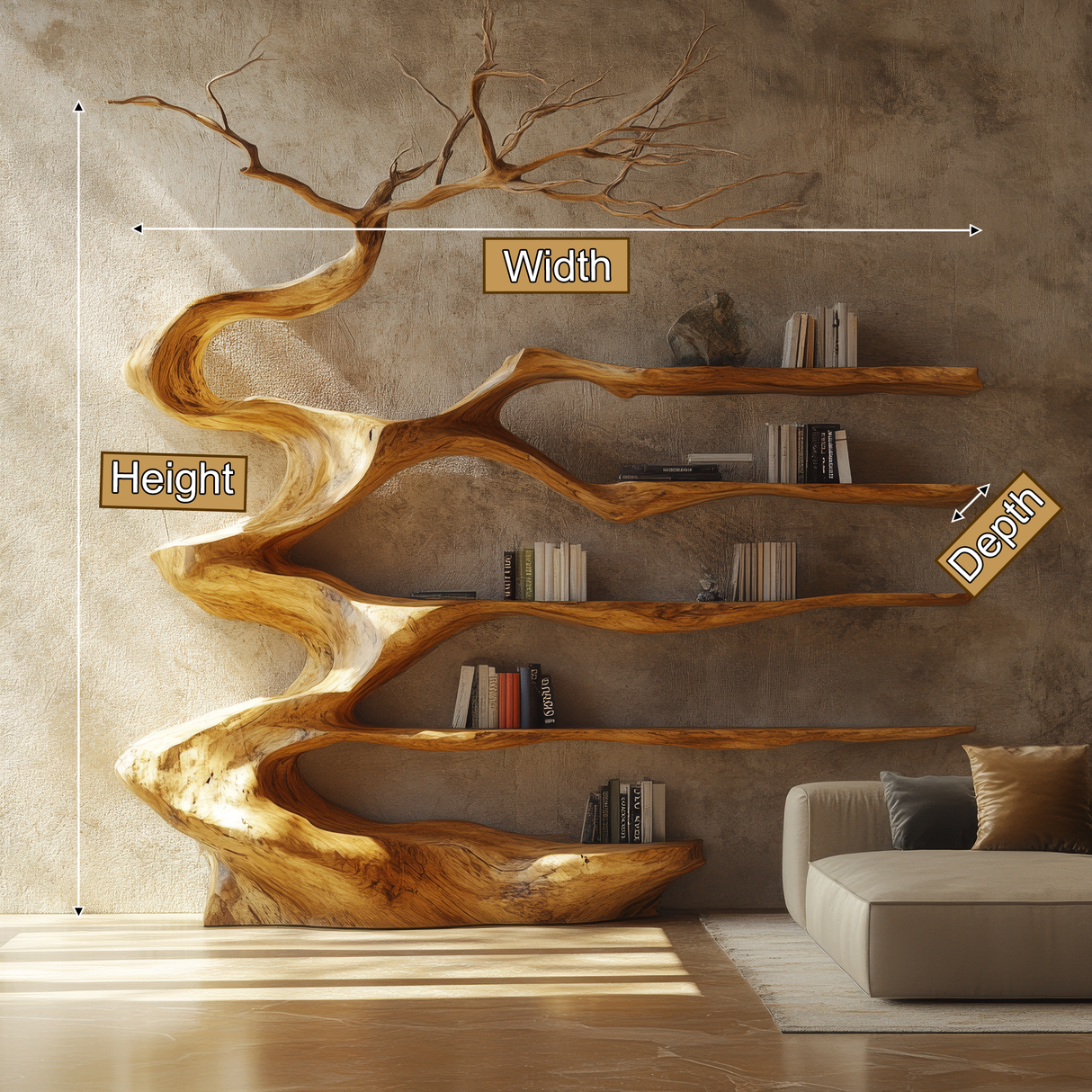 Driftwyn Sculpted Solid Wood Tree Bookshelf - Timberustic Tree Bookshelf