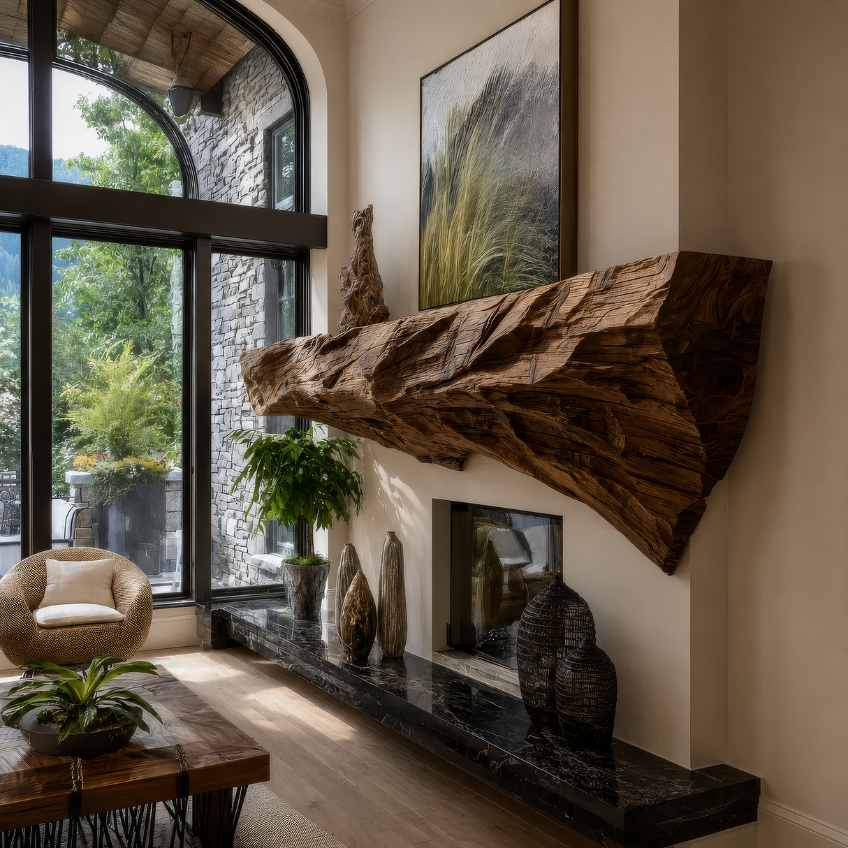 Duneward Handcrafted Sculpted Solid Wood Fireplace Mantel Shelf SPA256434 - Timberustic Fireplace Mantel Shelf