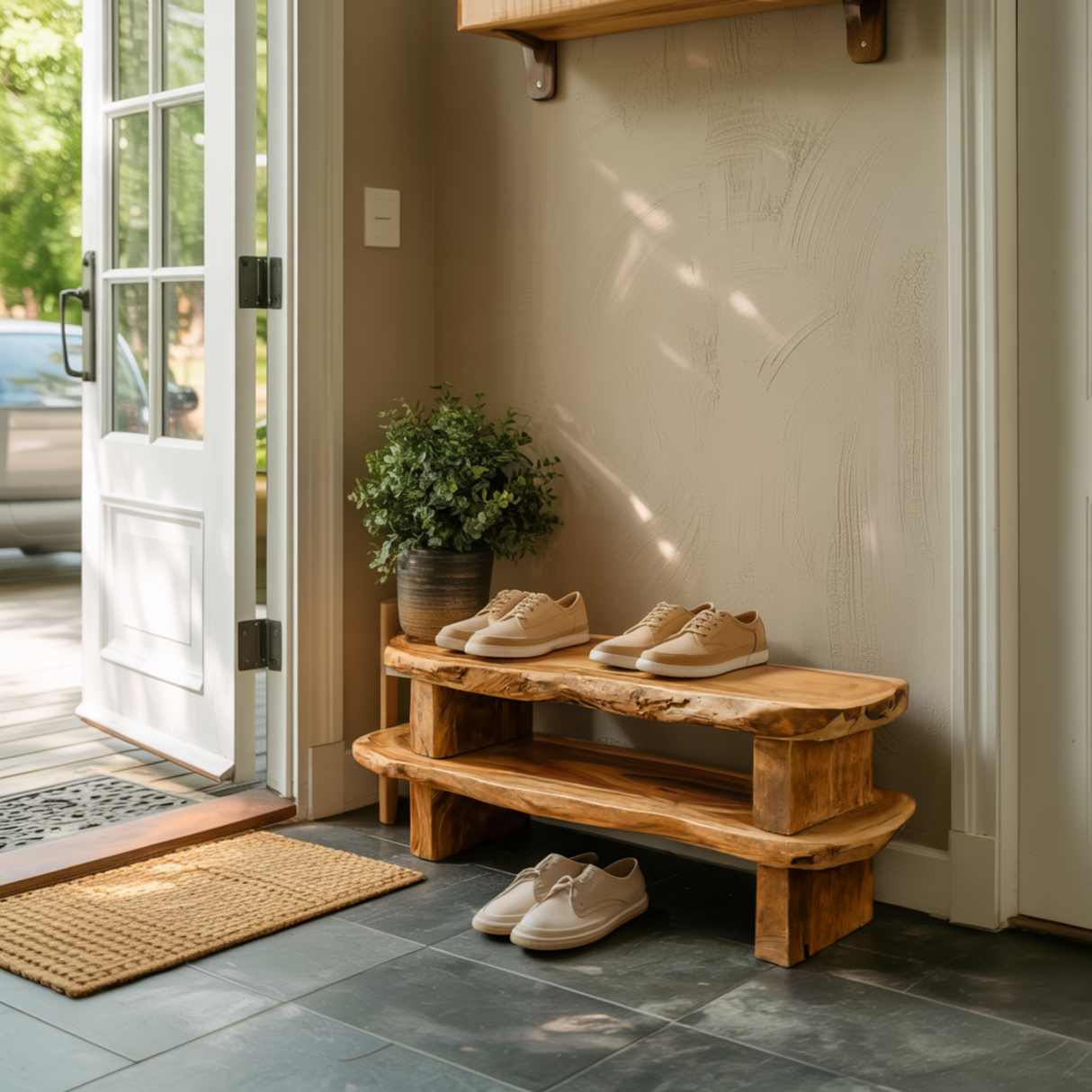 Earthline Live Edge Solid Wood Shoe Rack - Timberustic Shoe Rack