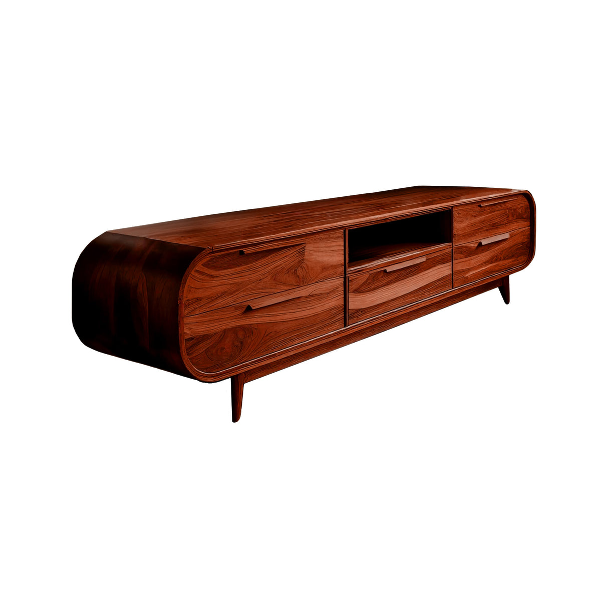 Echra Mid-Century Handcrafted Solid Wood TV Cabinet with Drawers
