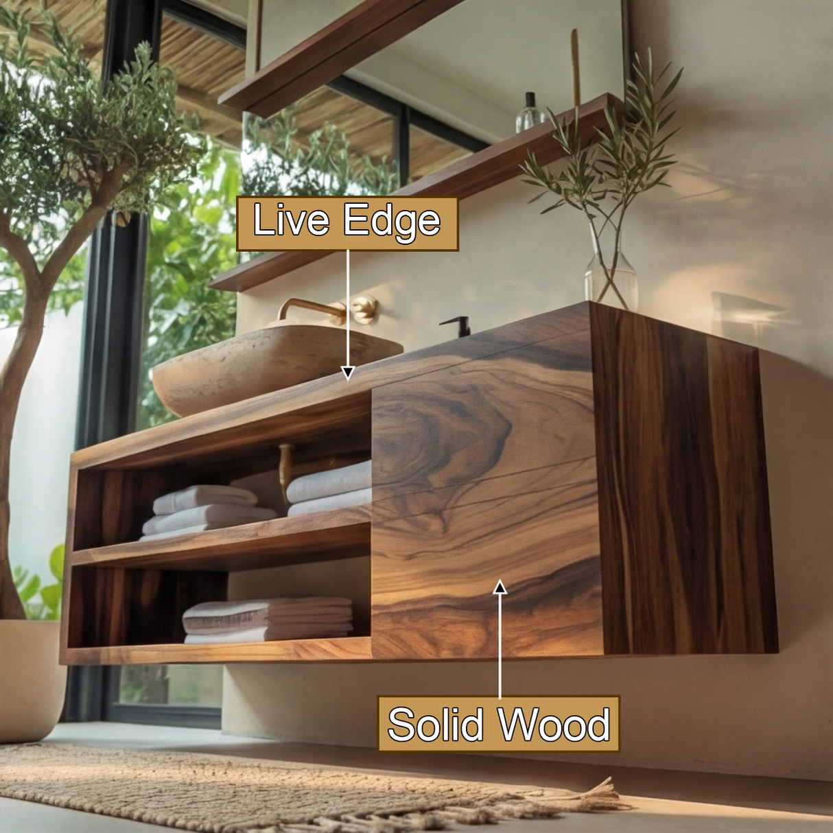Echra Modern Japandi Handcrafted Solid Wood Floating Bathroom Vanity With Drawers - Timberustic Floating Bathroom Vanity With Drawers