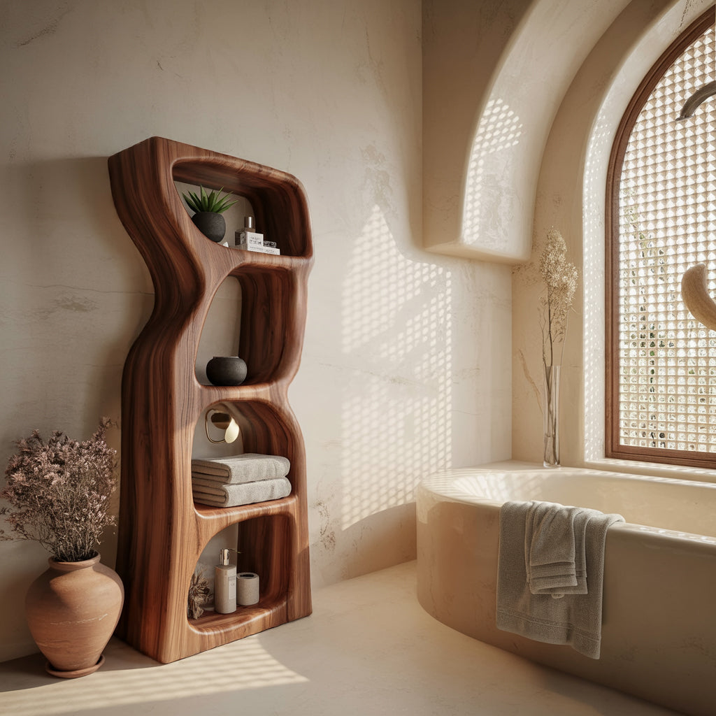 Echra Organic Modern Sculpted Solid Wood Sculptural Shelf