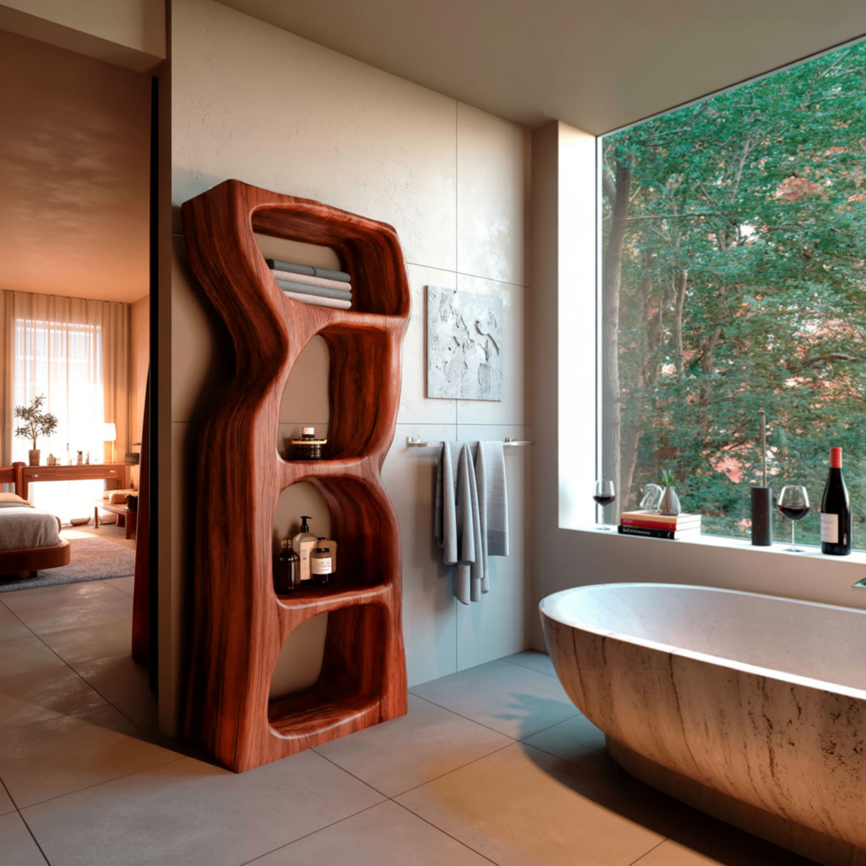 Echra Organic Modern Sculpted Solid Wood Sculptural Shelf