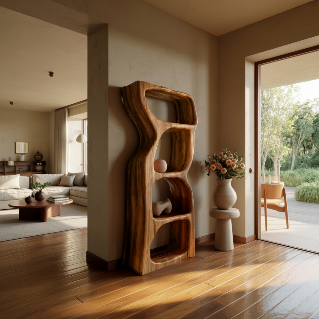 Echra Organic Modern Sculpted Solid Wood Sculptural Shelf