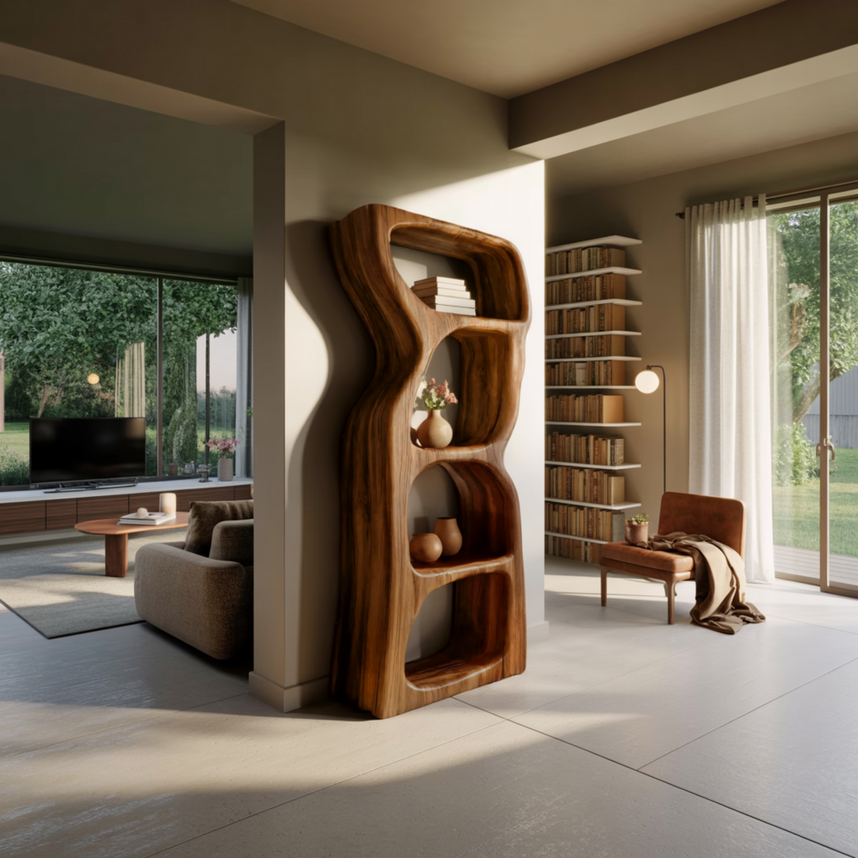 Echra Organic Modern Sculpted Solid Wood Sculptural Shelf