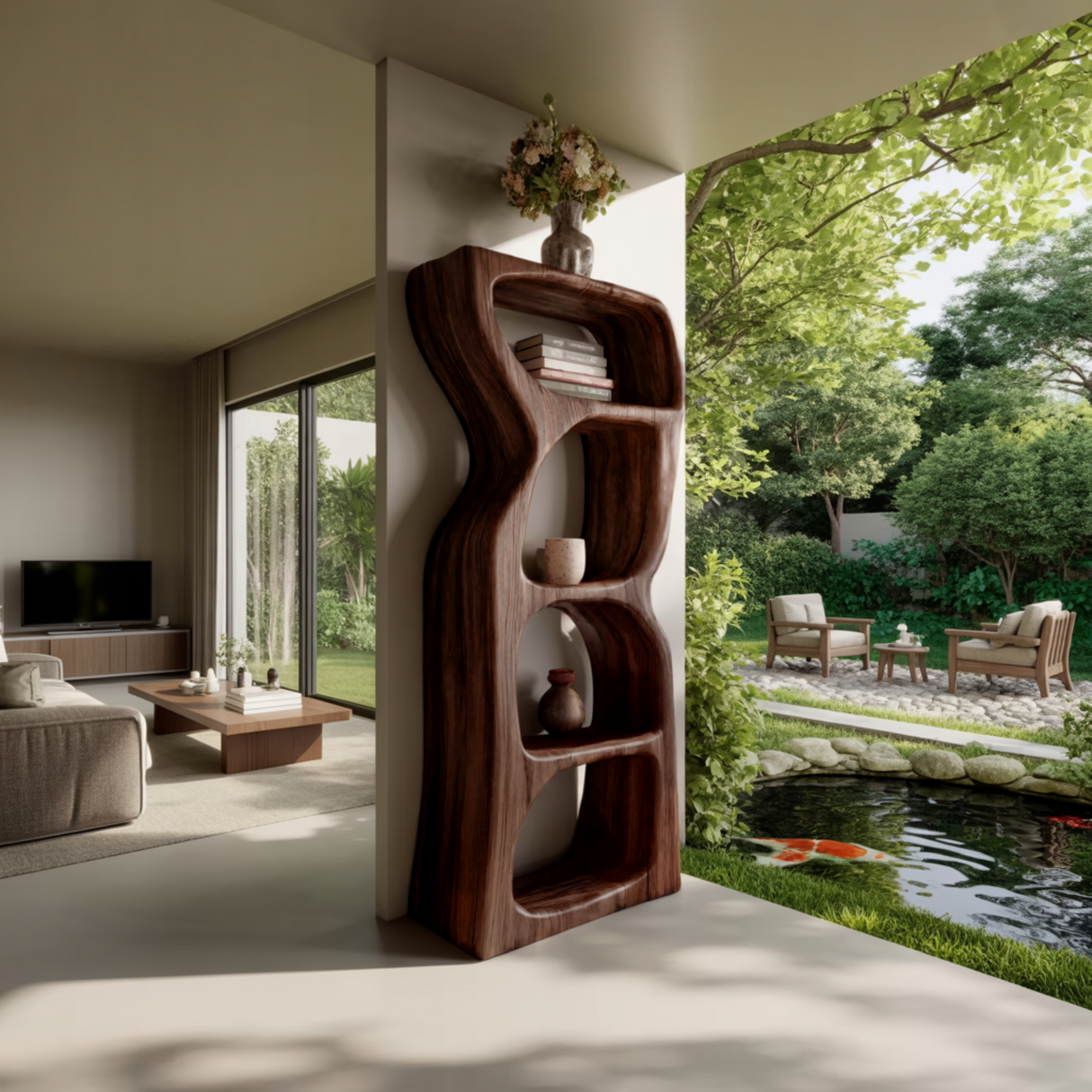 Echra Organic Modern Sculpted Solid Wood Sculptural Shelf